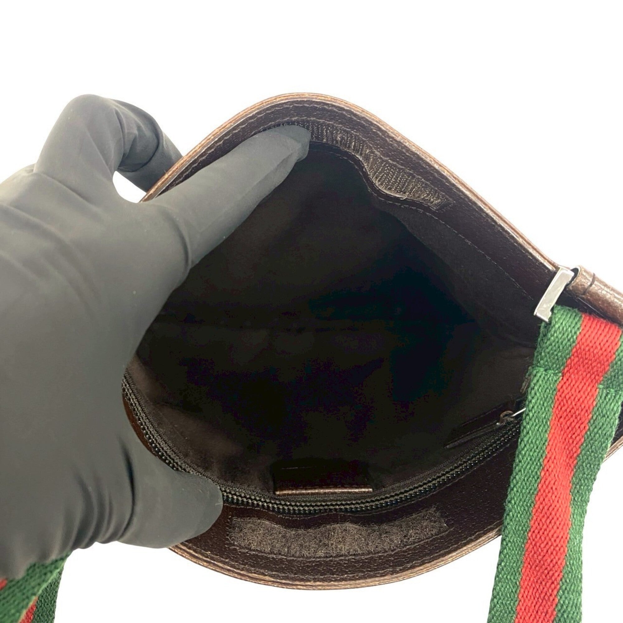 Gucci Brown Green Red Color Canvas Leather Shoulder Bag (Pre-Owned)