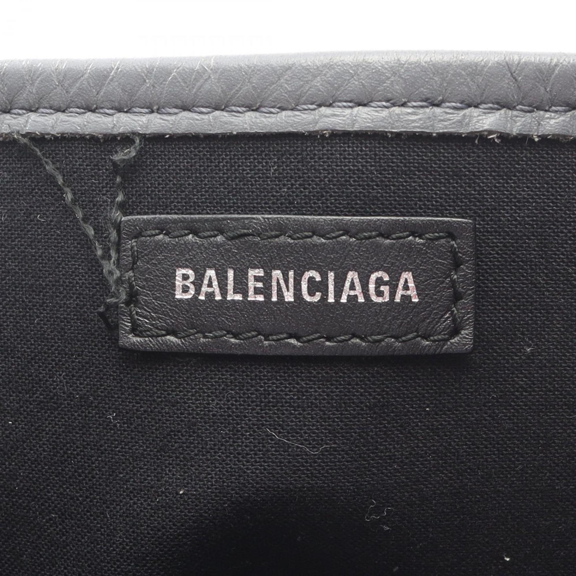 Balenciaga Gray Navy White Canvas Leather Handbag Tote Bag (Pre-Owned)