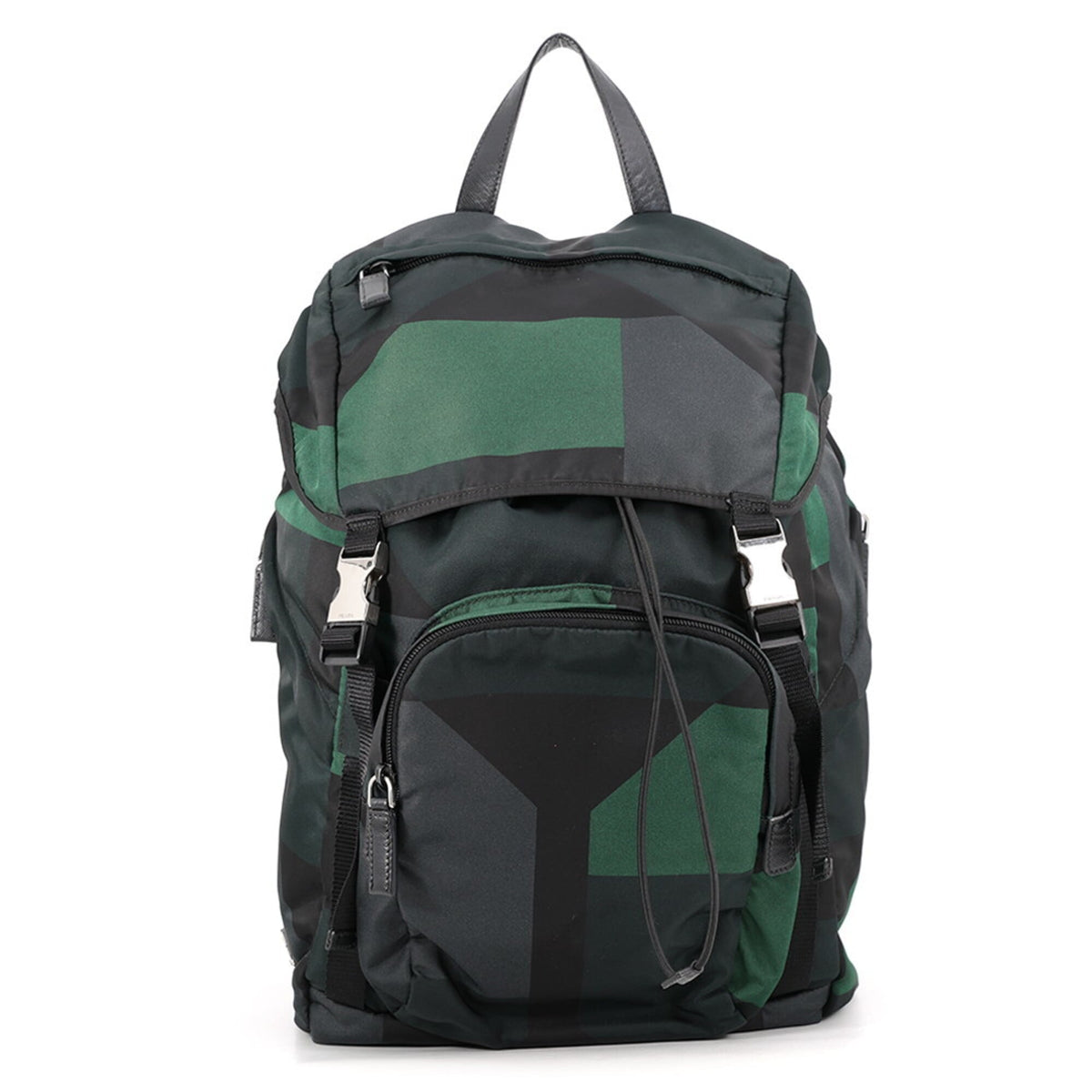 Prada Black Green Nylon Leather Backpack (Pre-Owned)
