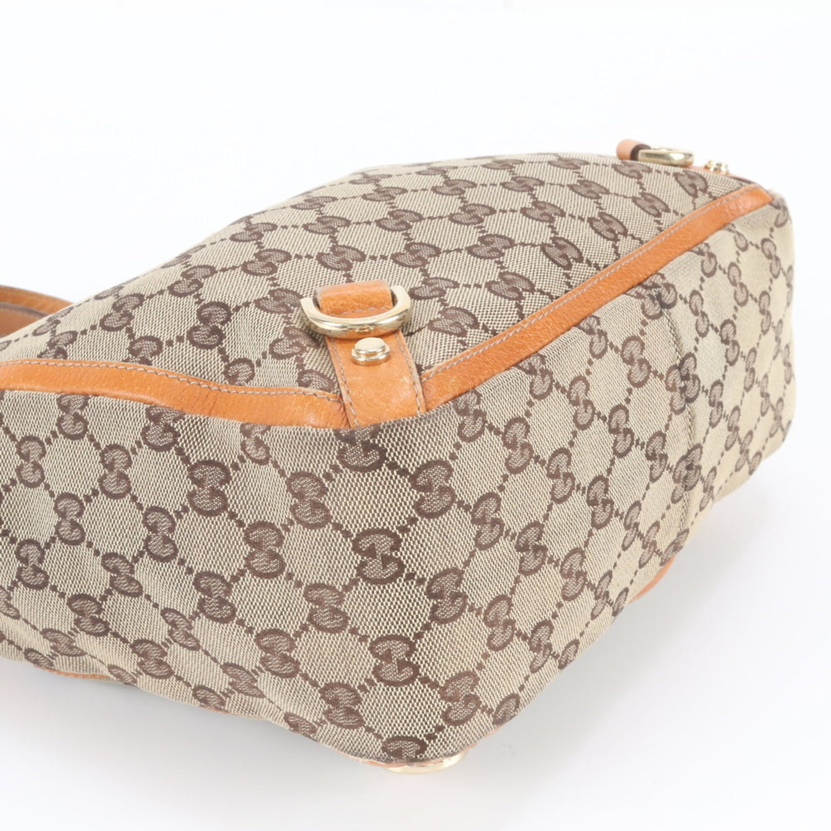 Gucci Brown Leather Canvas Handbag Tote Bag (Pre-Owned)