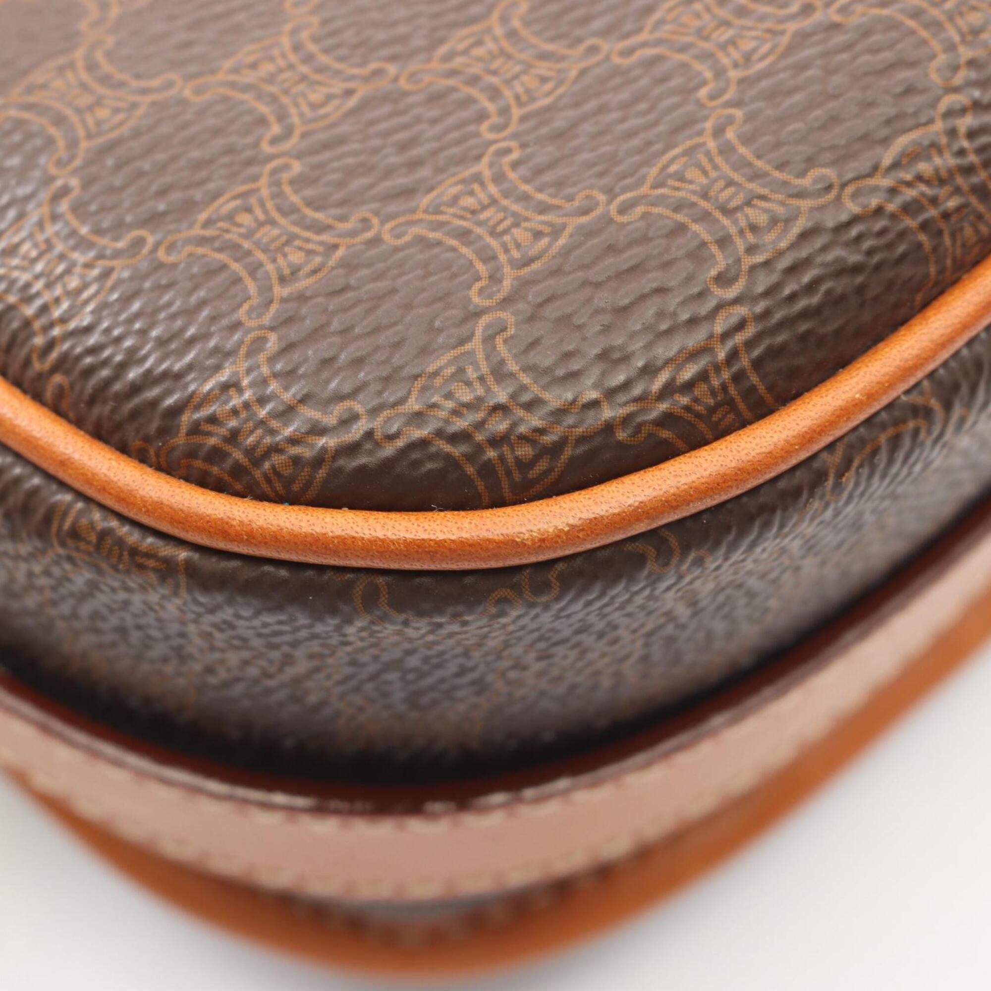 Celine Brown Coated Canvas Leather Handbag Shoulder Bag (Pre-Owned)