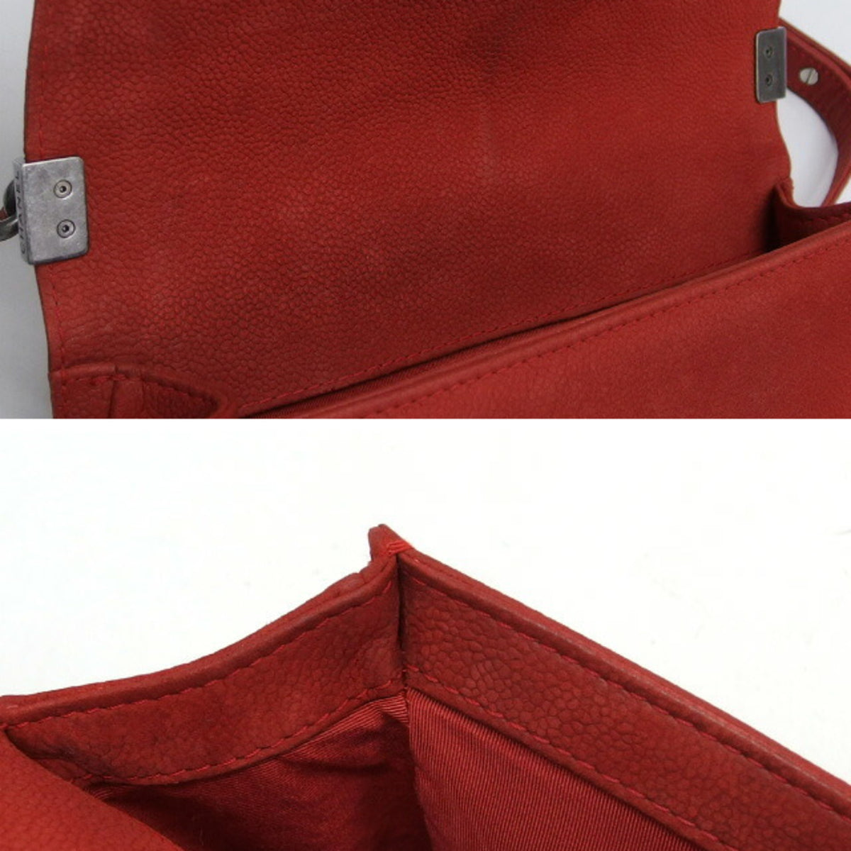 Chanel Red Color Grained Calfskin Shoulder Bag (Pre-Owned)