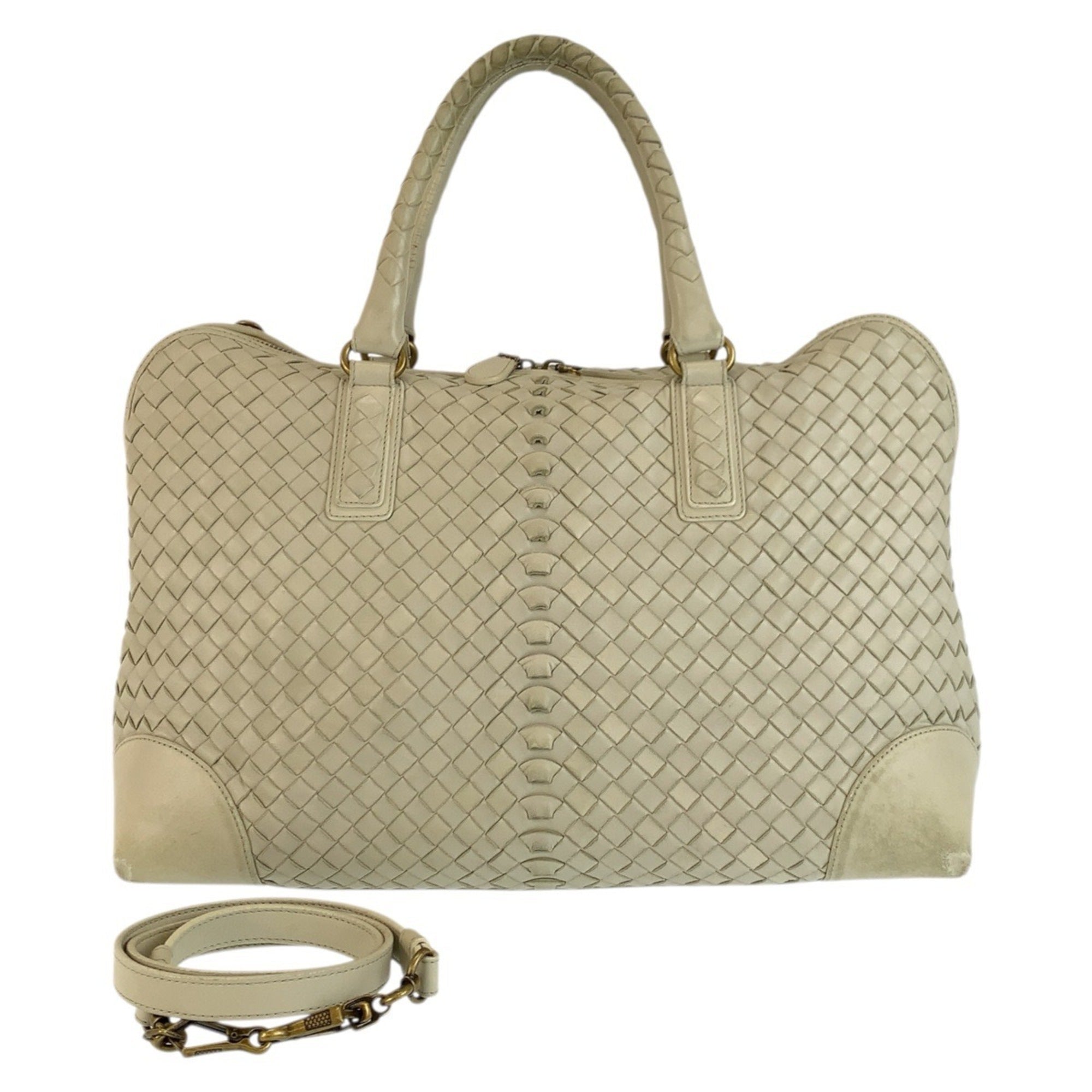 Bottega Veneta Ivory Intrecciato Handbag Shoulder Bag (Pre-Owned)