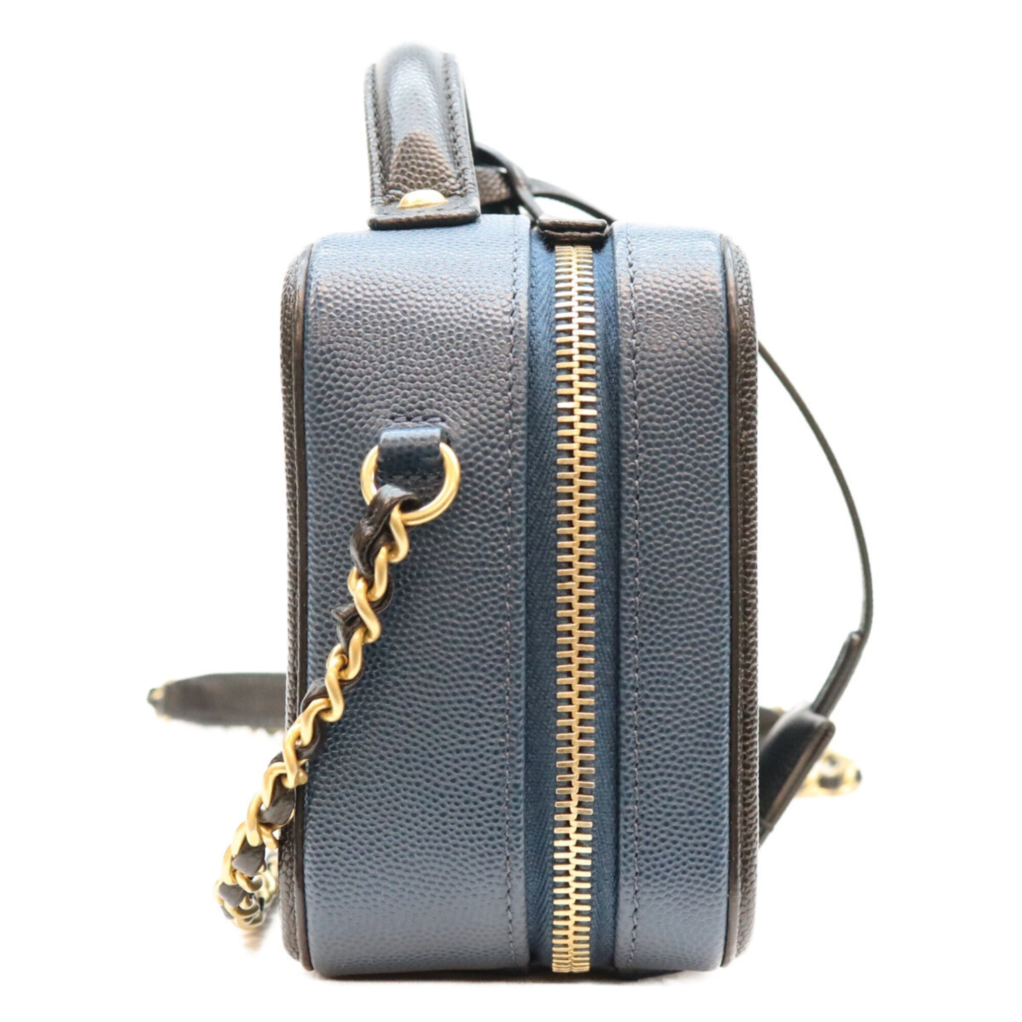 Chanel Black Blue Grained Calfskin Shoulder Bag (Pre-Owned)