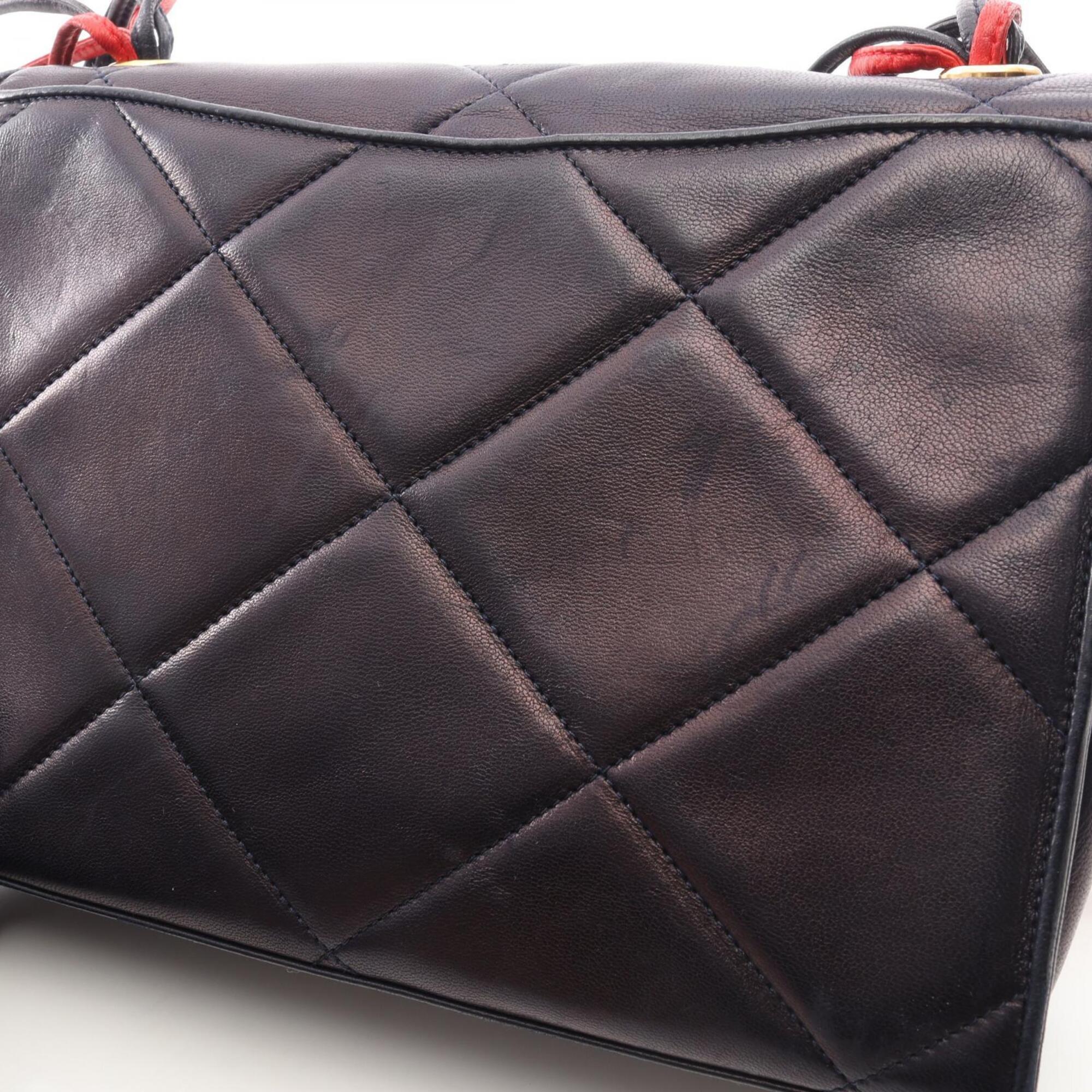 Chanel Navy Red Color Leather Handbag Shoulder Bag (Pre-Owned)