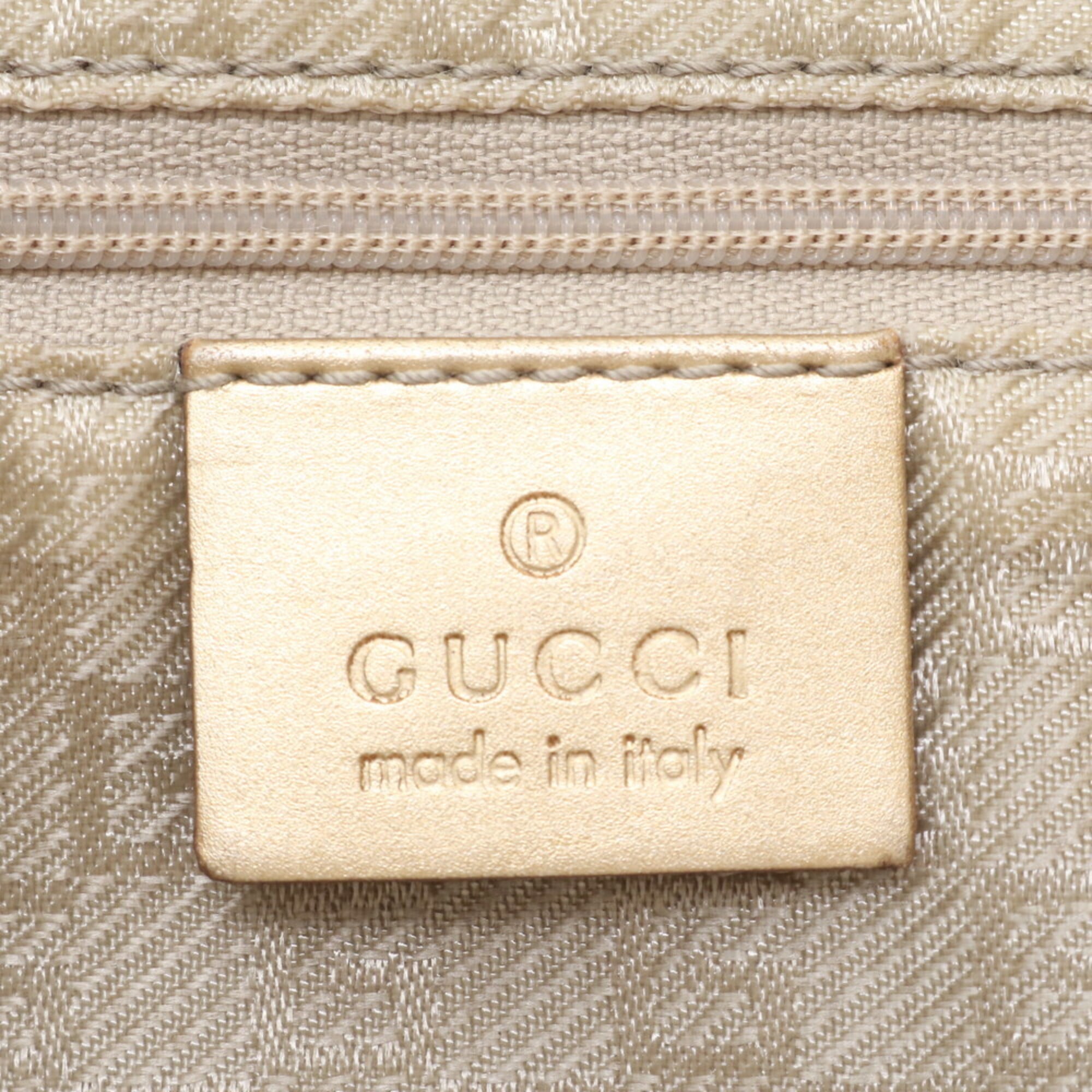 Gucci Jackie Gold Leather Canvas Handbag Tote Bag (Pre-Owned)
