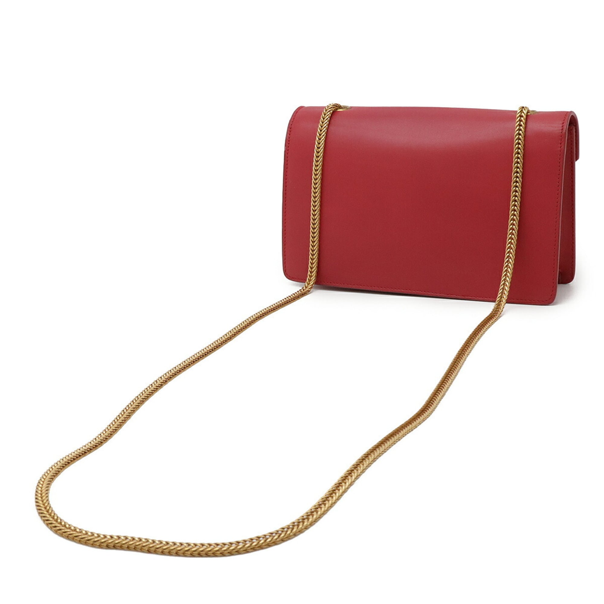 Yves Saint Laurent Red Color Leather Pochette Shoulder Bag (Pre-Owned)