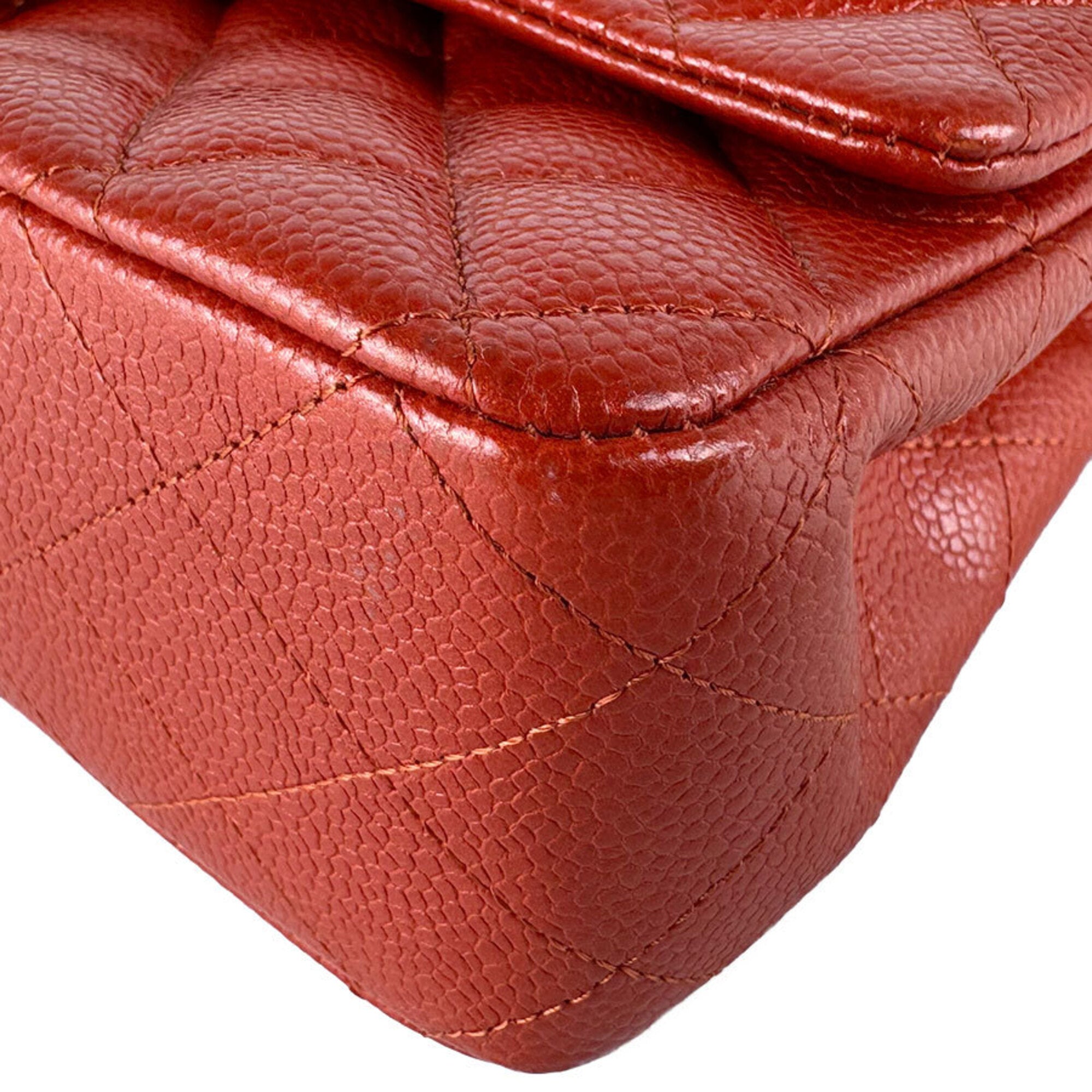 Chanel Orange Red Grained Calfskin Shoulder Bag (Pre-Owned)