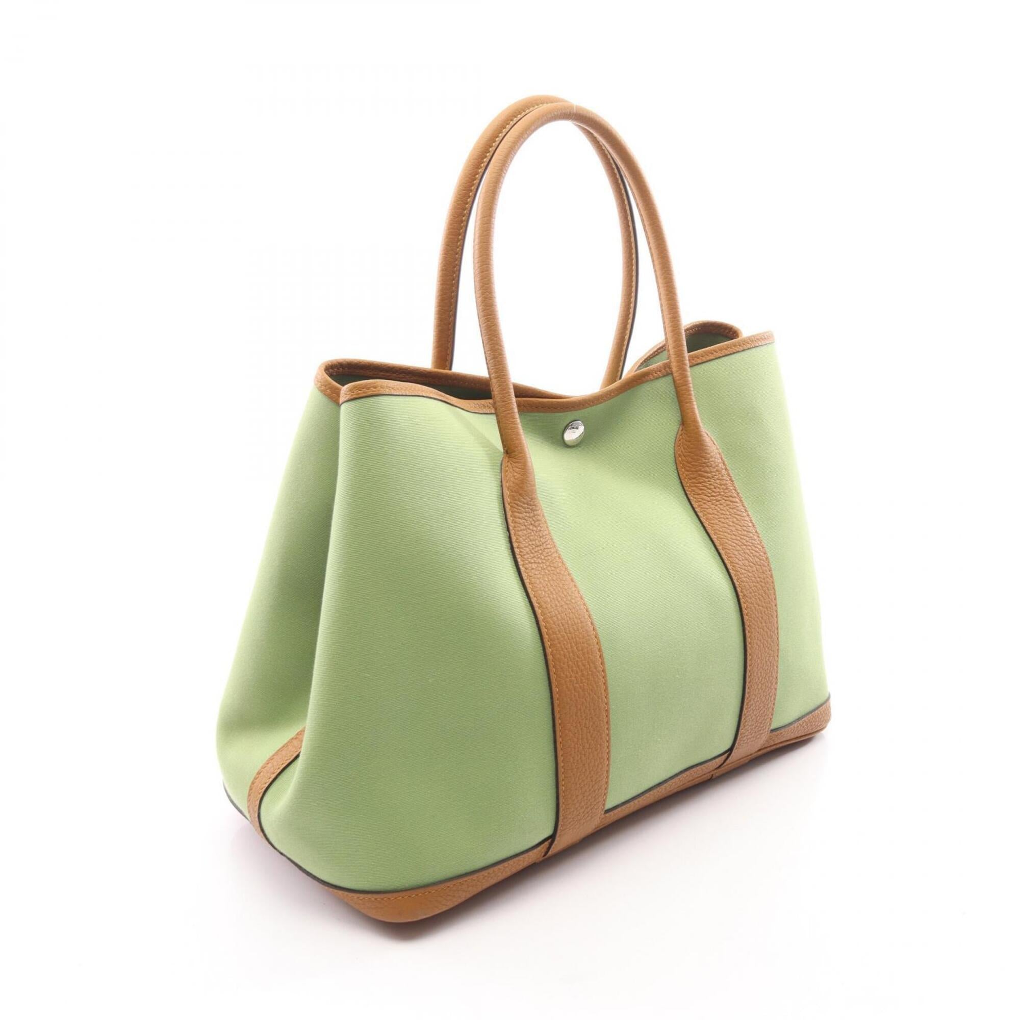 Hermes Garden Brown Green Toile Officier Negonda Leather Handbag Tote Bag (Pre-Owned)
