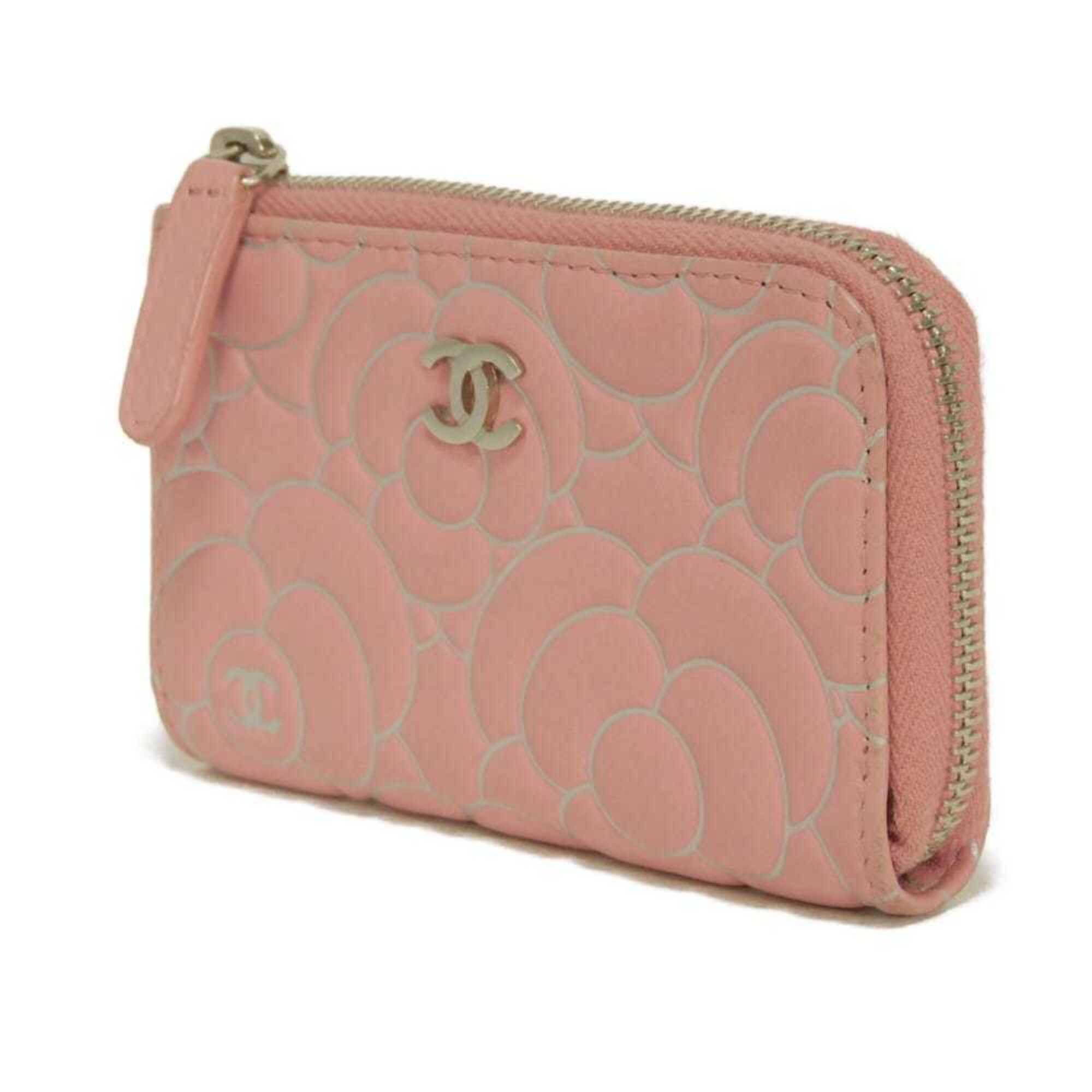 Chanel Camellia Pink Leather Coin Purse/Coin Case (Pre-Owned)