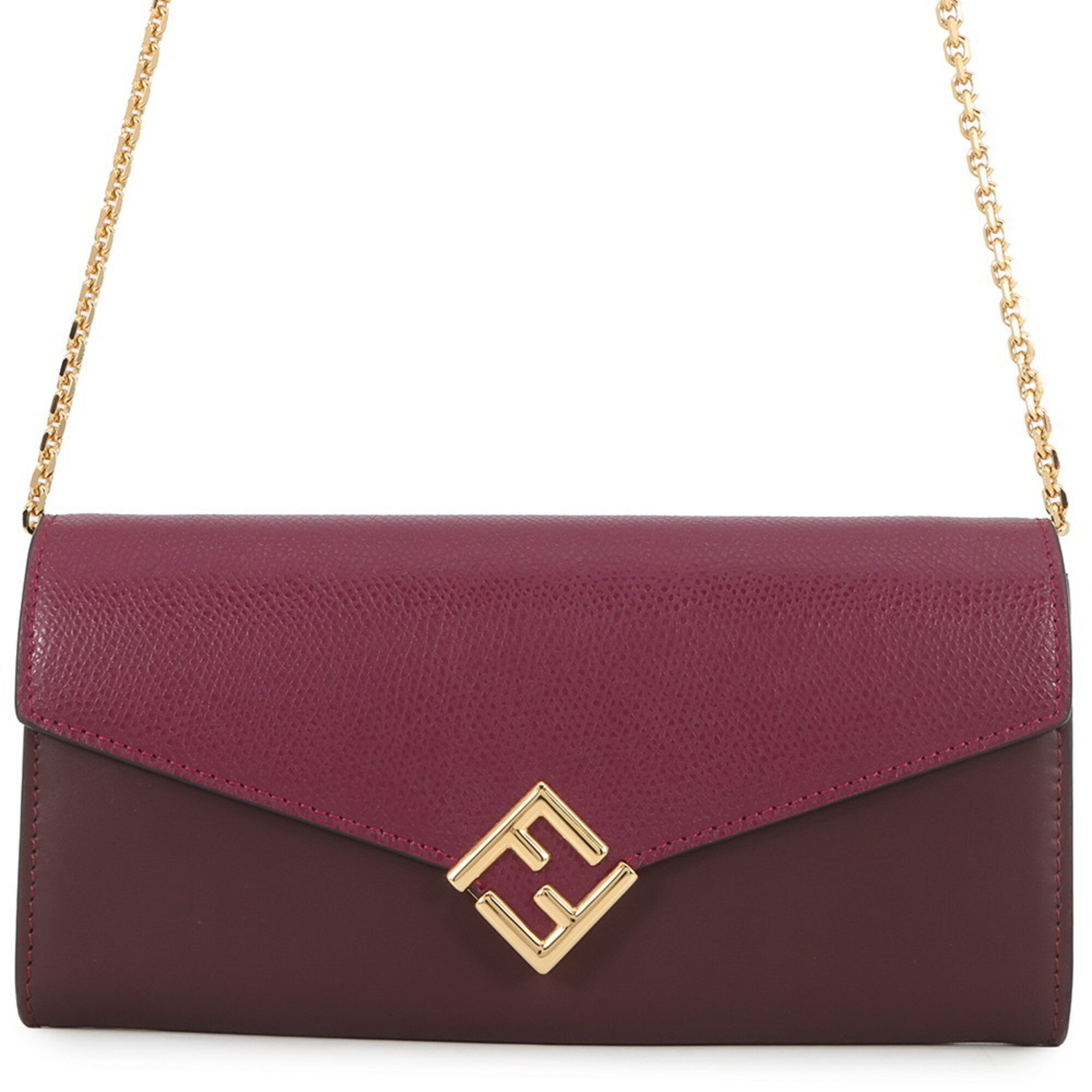 Fendi Bordeaux Purple Leather Chain/Shoulder Wallet (Pre-Owned)