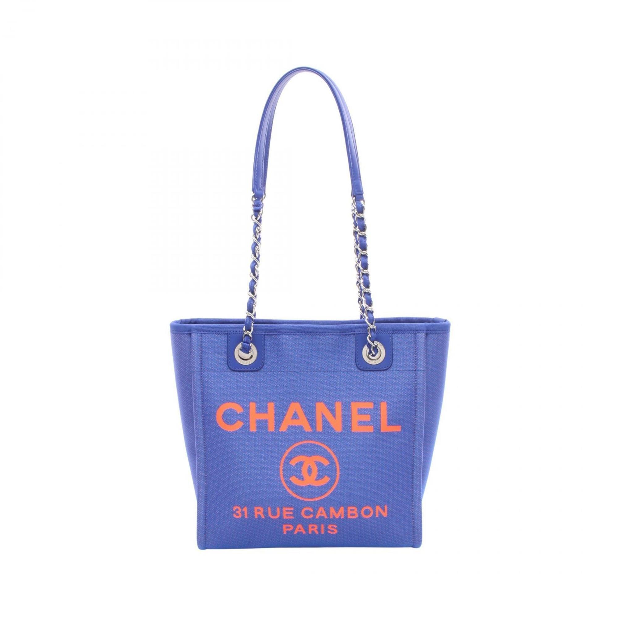 Chanel Blue Red Color Canvas Leather Handbag Tote Bag (Pre-Owned)