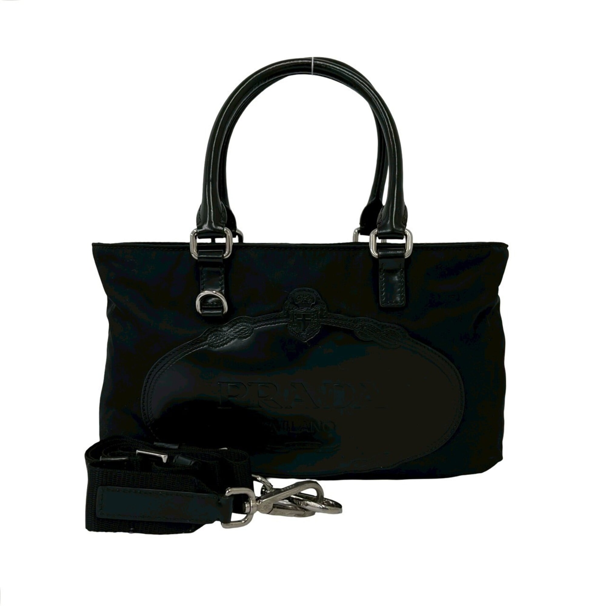 Prada Black Nylon Leather Handbag Shoulder Bag Tote Bag (Pre-Owned)