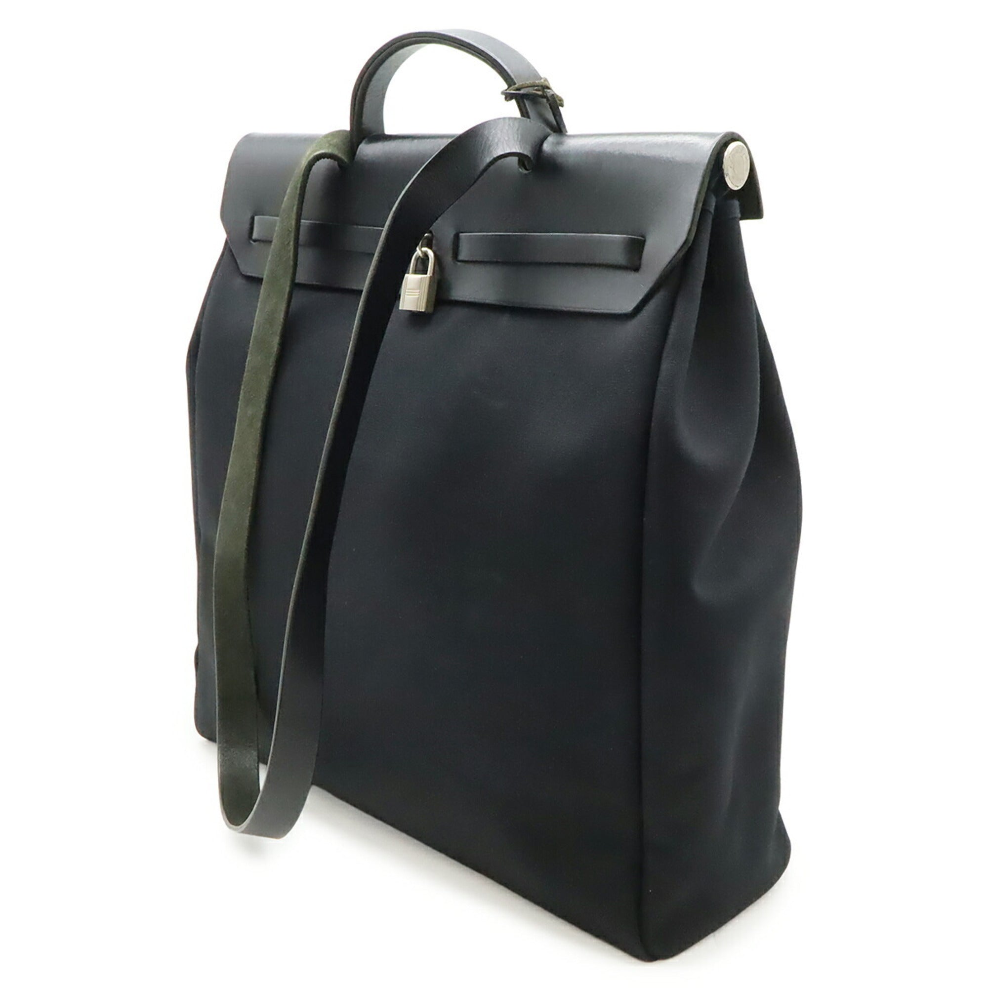 Hermes Black Canvas Handbag Shoulder Bag (Pre-Owned)