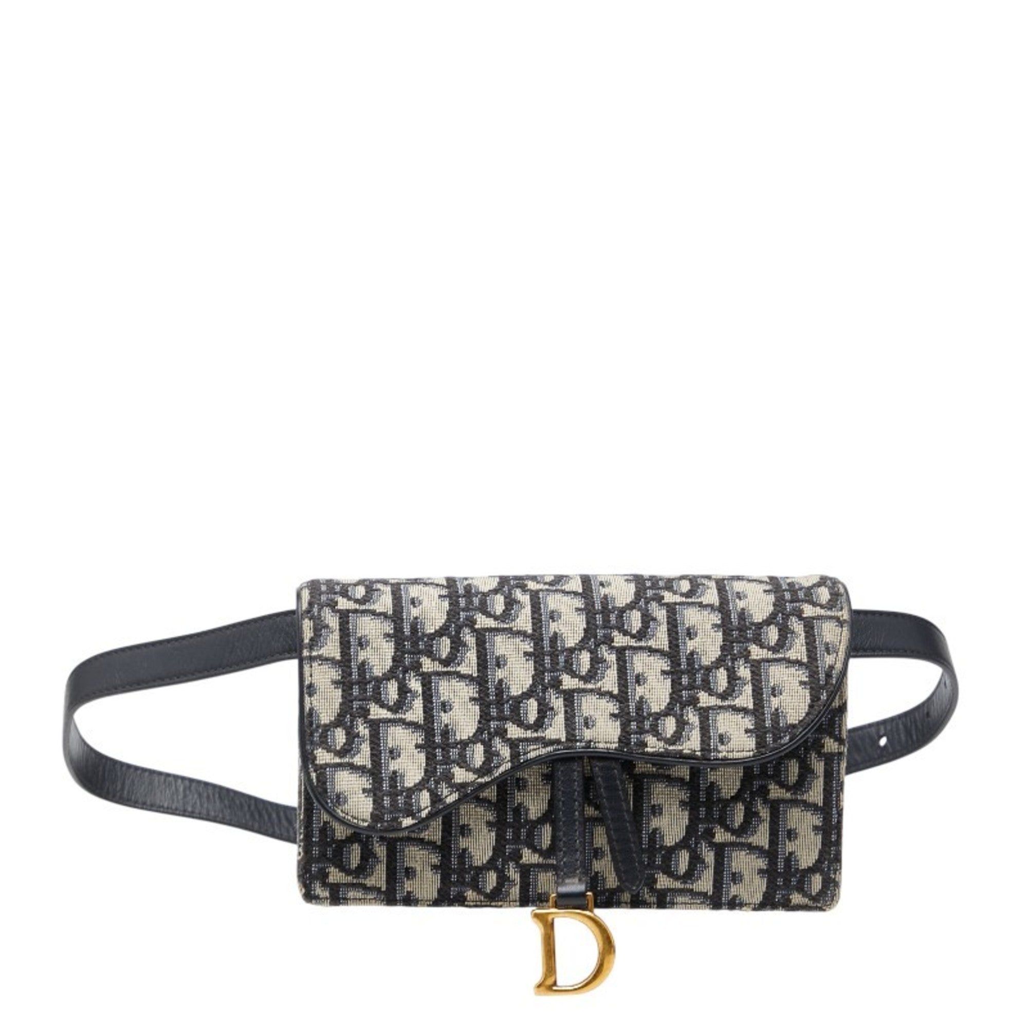 Christian Dior Beige Navy Canvas Leather Fanny Pack Sling Bag (Pre-Owned)