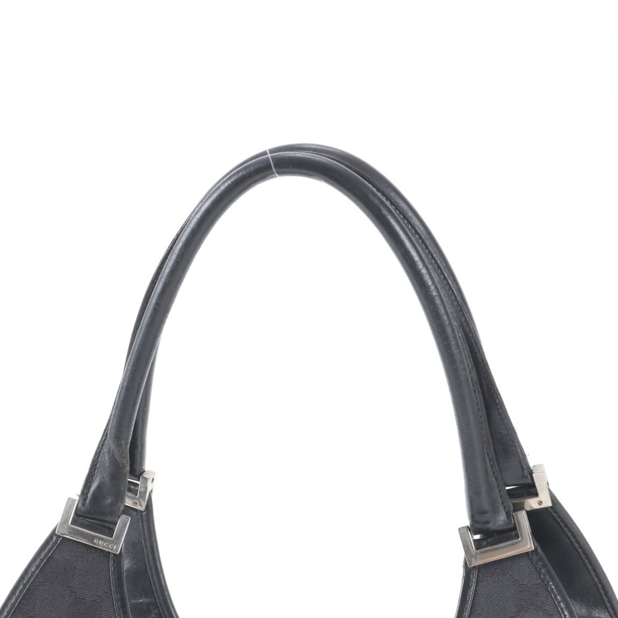 Gucci Jackie Black Leather Canvas Handbag Tote Bag (Pre-Owned)