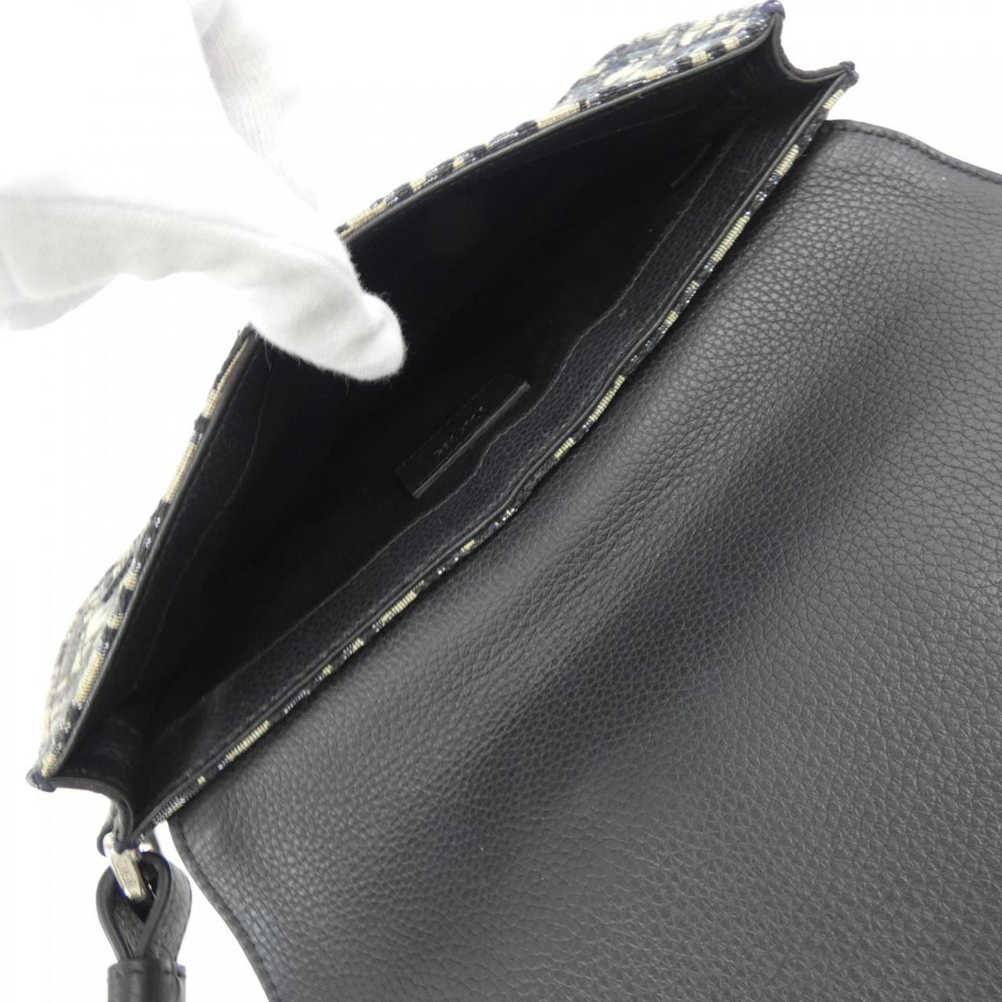 Christian Dior Beige Black Gray Jacquard Handbag Messenger Bag (Pre-Owned)
