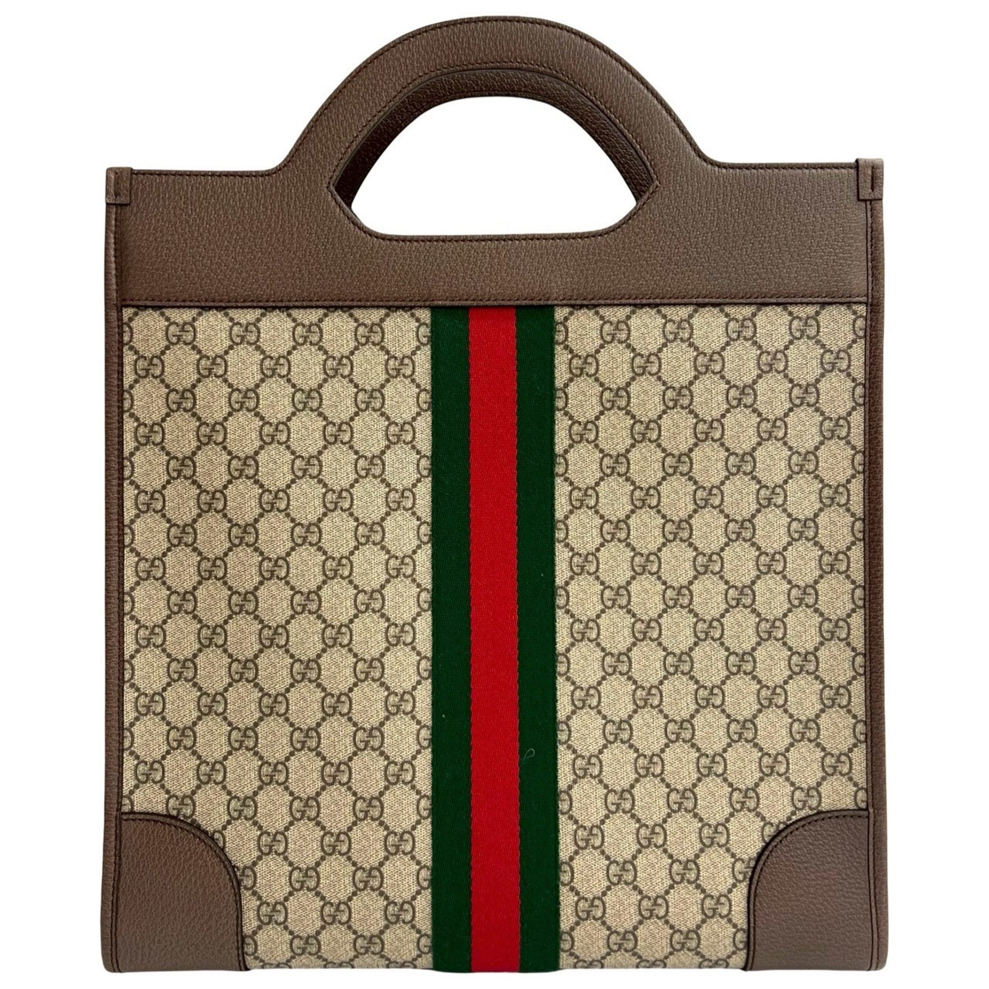 Gucci Brown Green Red Color Leather Pvc Handbag Tote Bag (Pre-Owned)