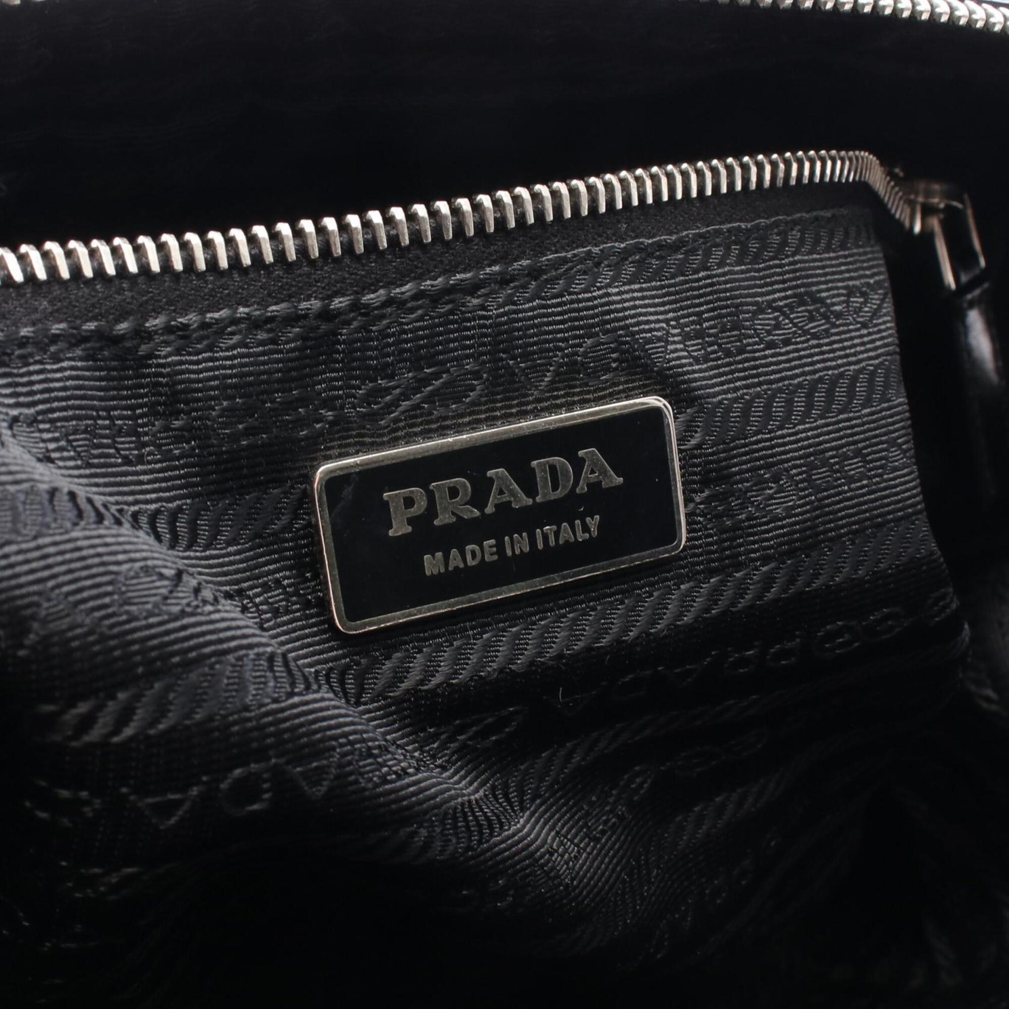 Prada Black Nylon Leather Handbag Tote Bag (Pre-Owned)