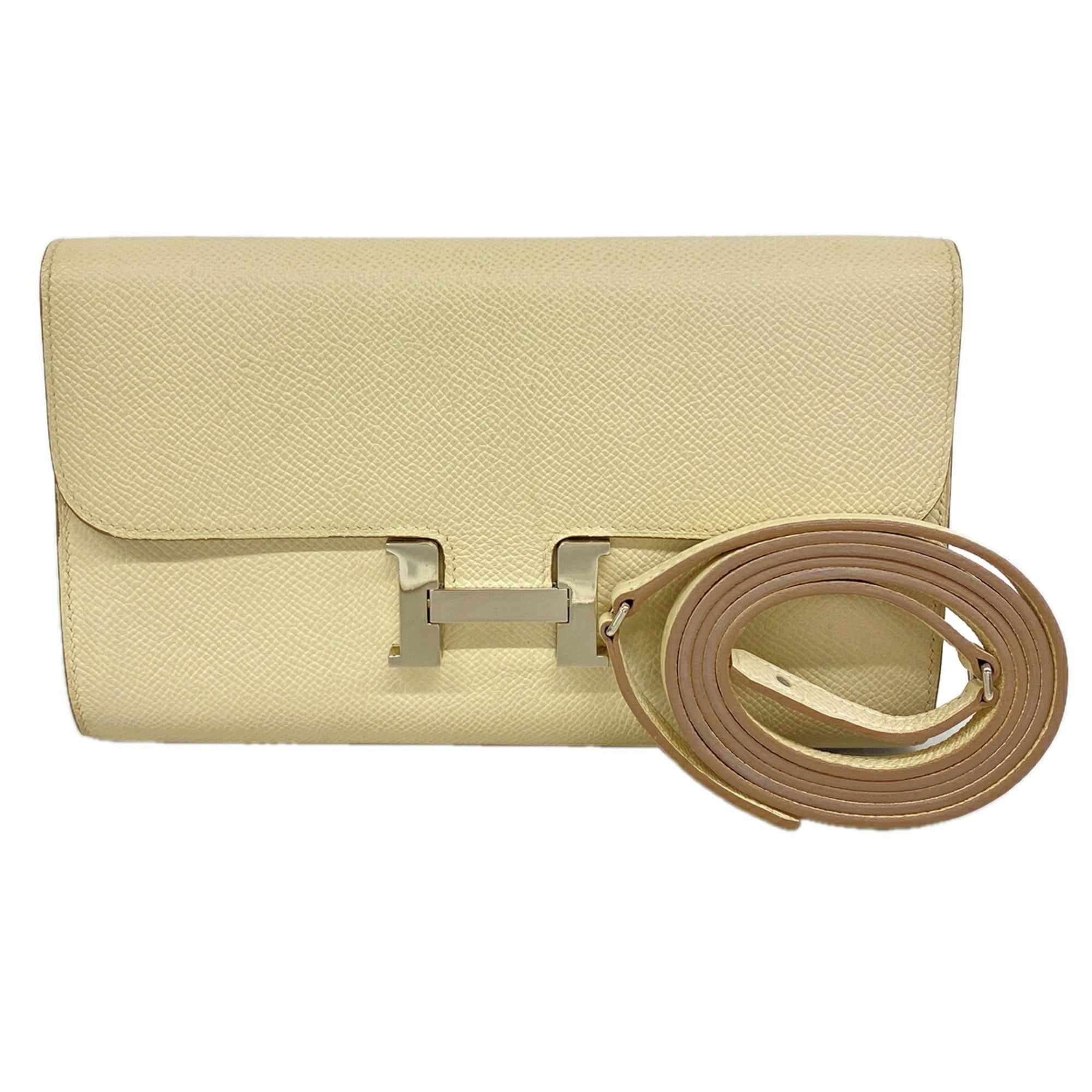 Hermes White Leather Chain/Shoulder Wallet (Pre-Owned)