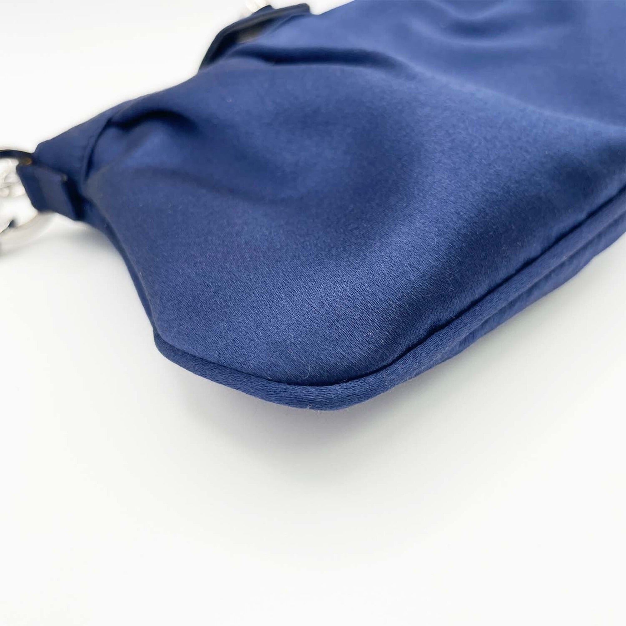 Salvatore Ferragamo Gancini Blue Rhinestone Satin Metal Handbag Pouch (Pre-Owned)