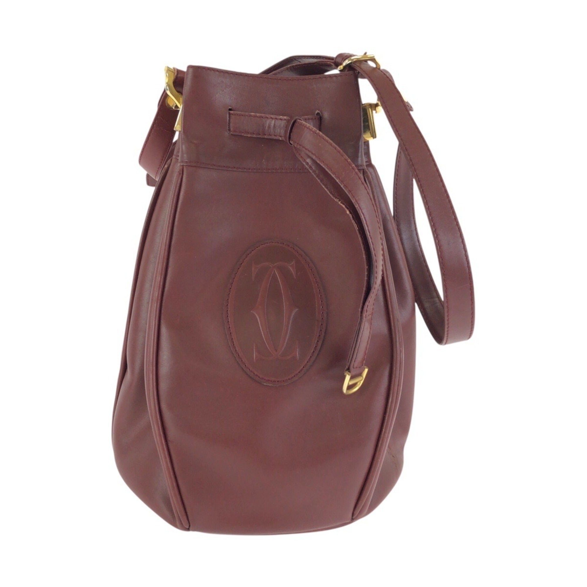 Cartier Bordeaux Wine Red Leather Pochette Shoulder Bag (Pre-Owned)