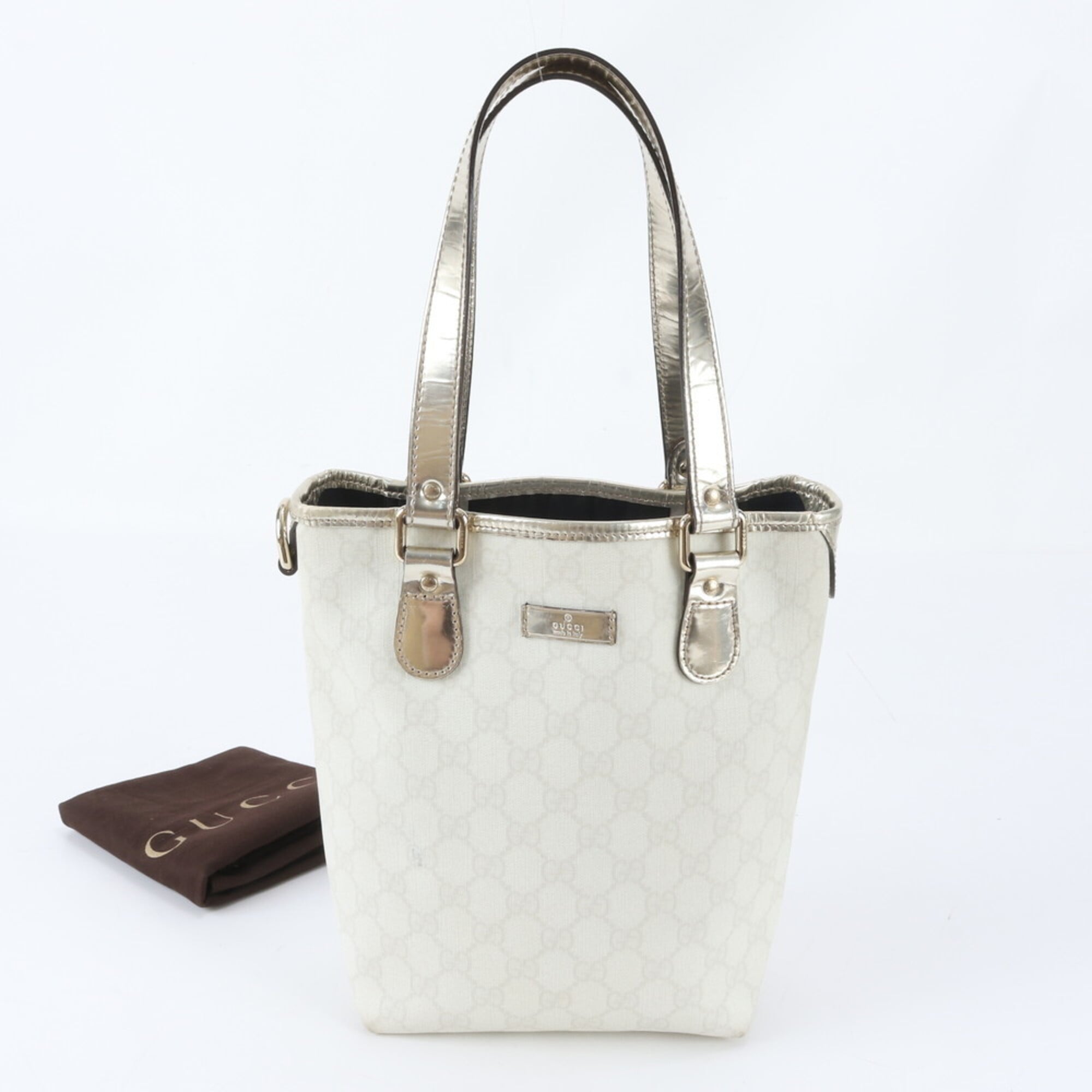 Gucci Beige Cream Silver Gg Supreme Leather Handbag (Pre-Owned)