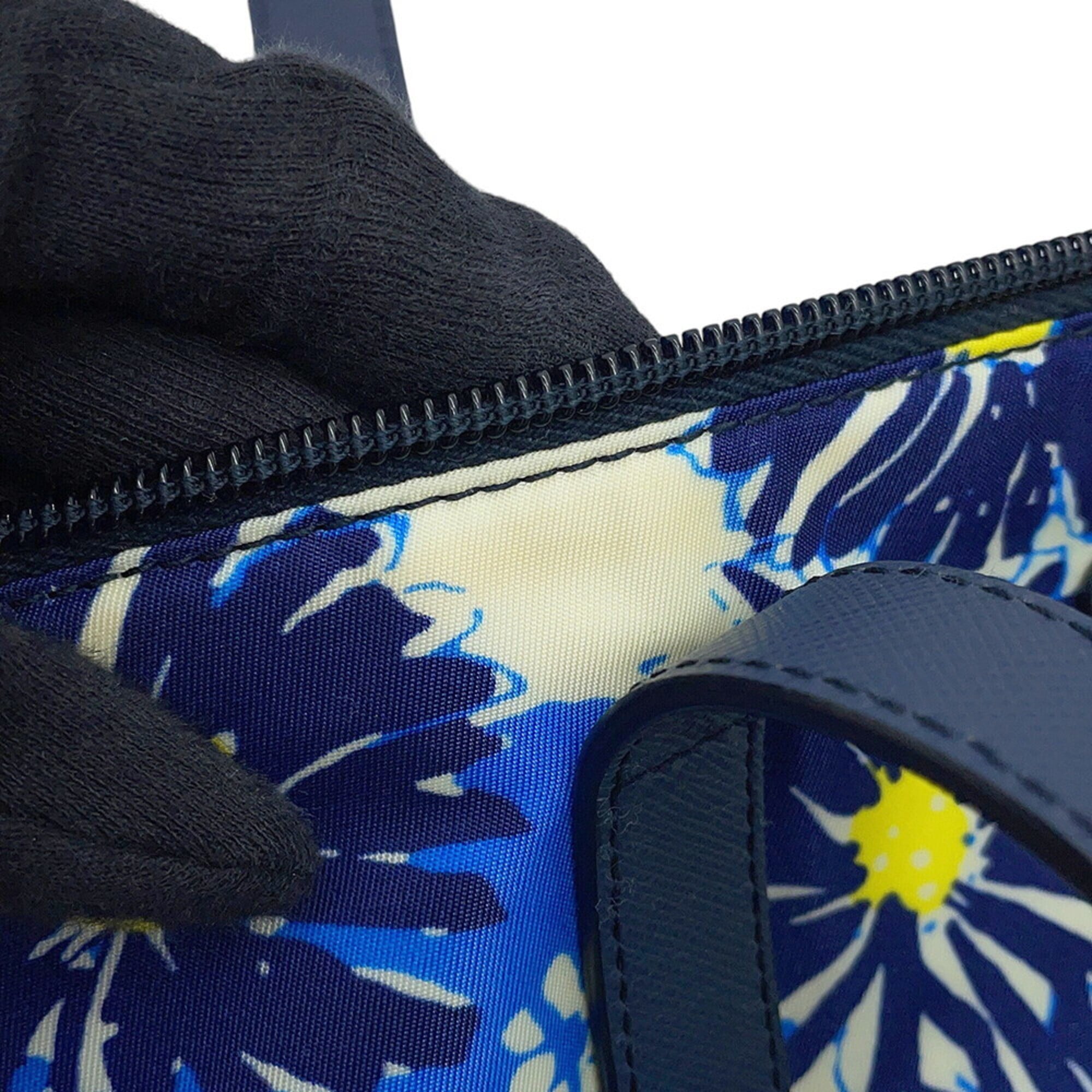Prada Blue Yellow Nylon Leather Handbag Shoulder Bag Tote Bag (Pre-Owned)