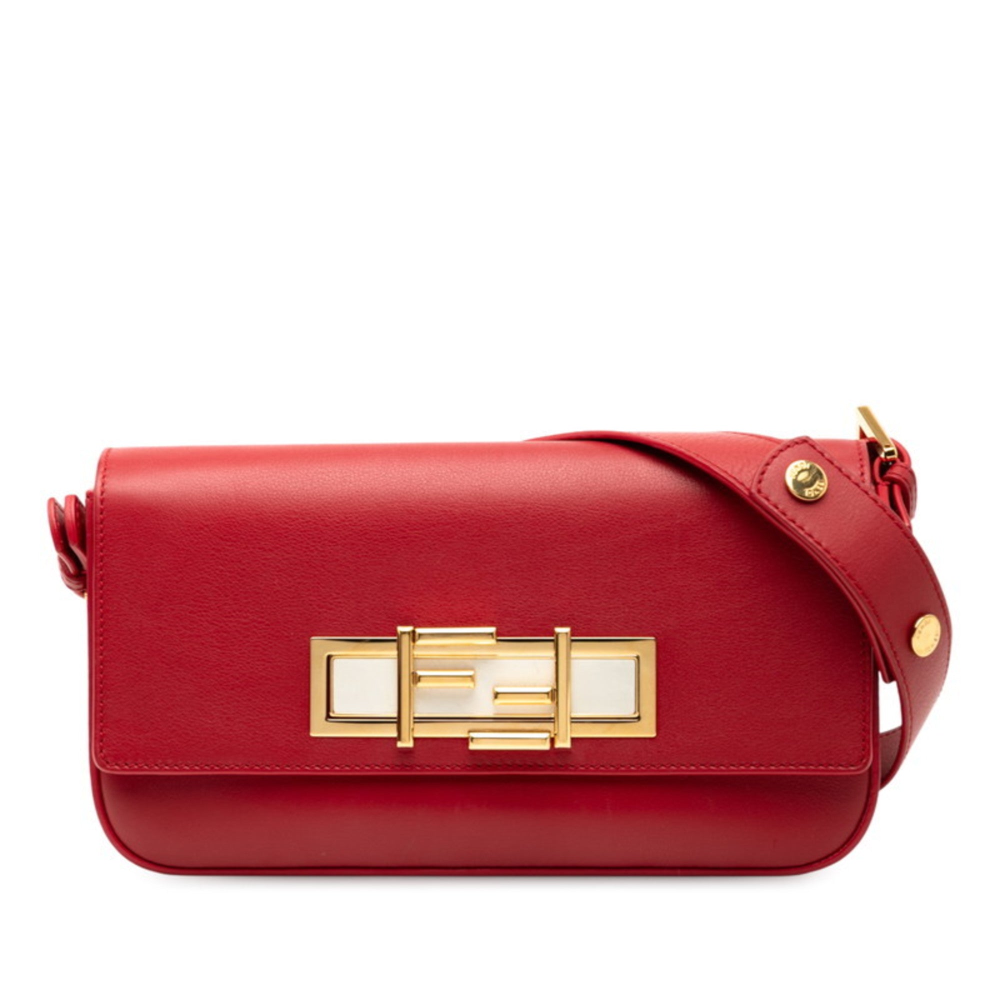 Fendi Red Color Leather Shoulder Bag (Pre-Owned)