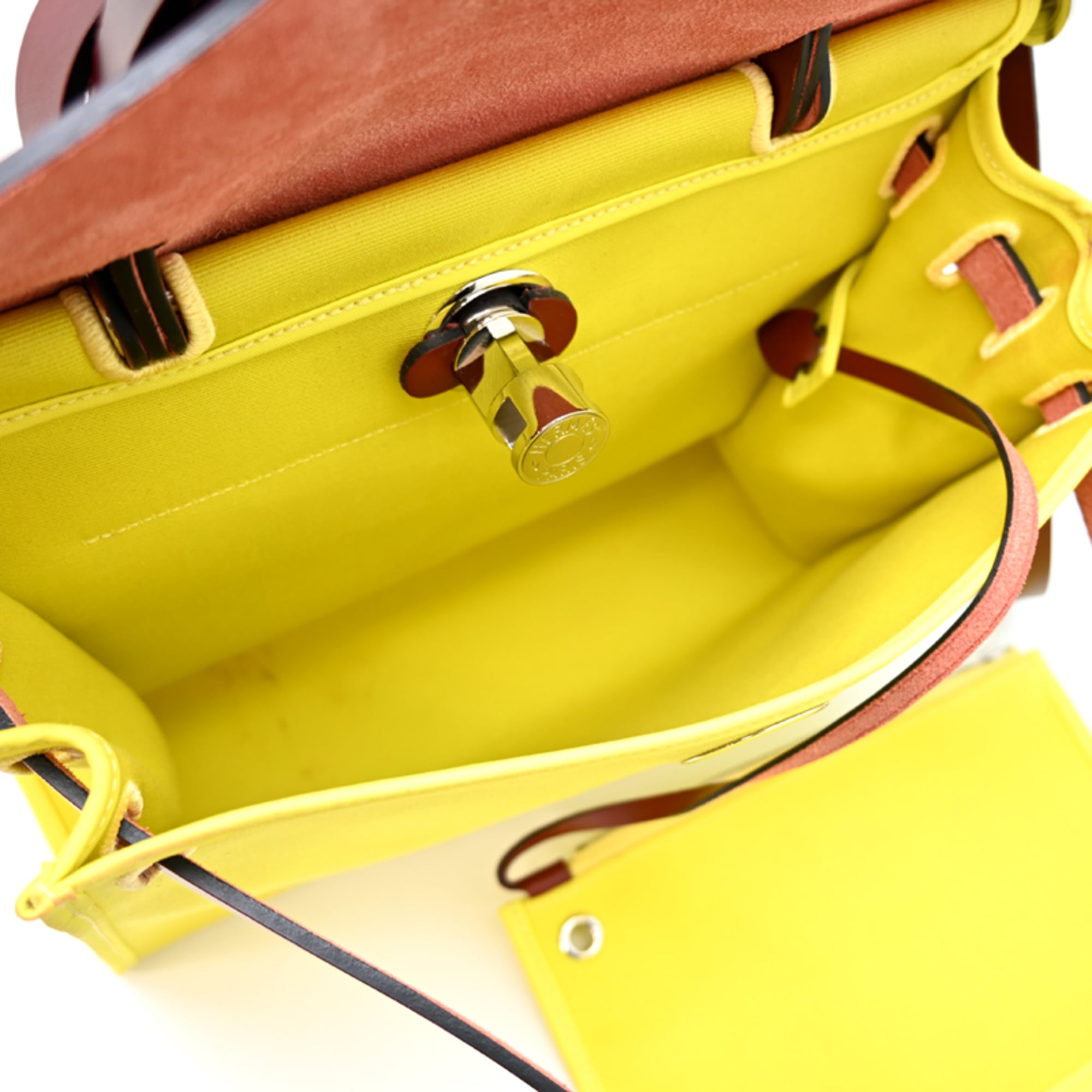 Hermes Yellow Toile Officier Leather Handbag (Pre-Owned)
