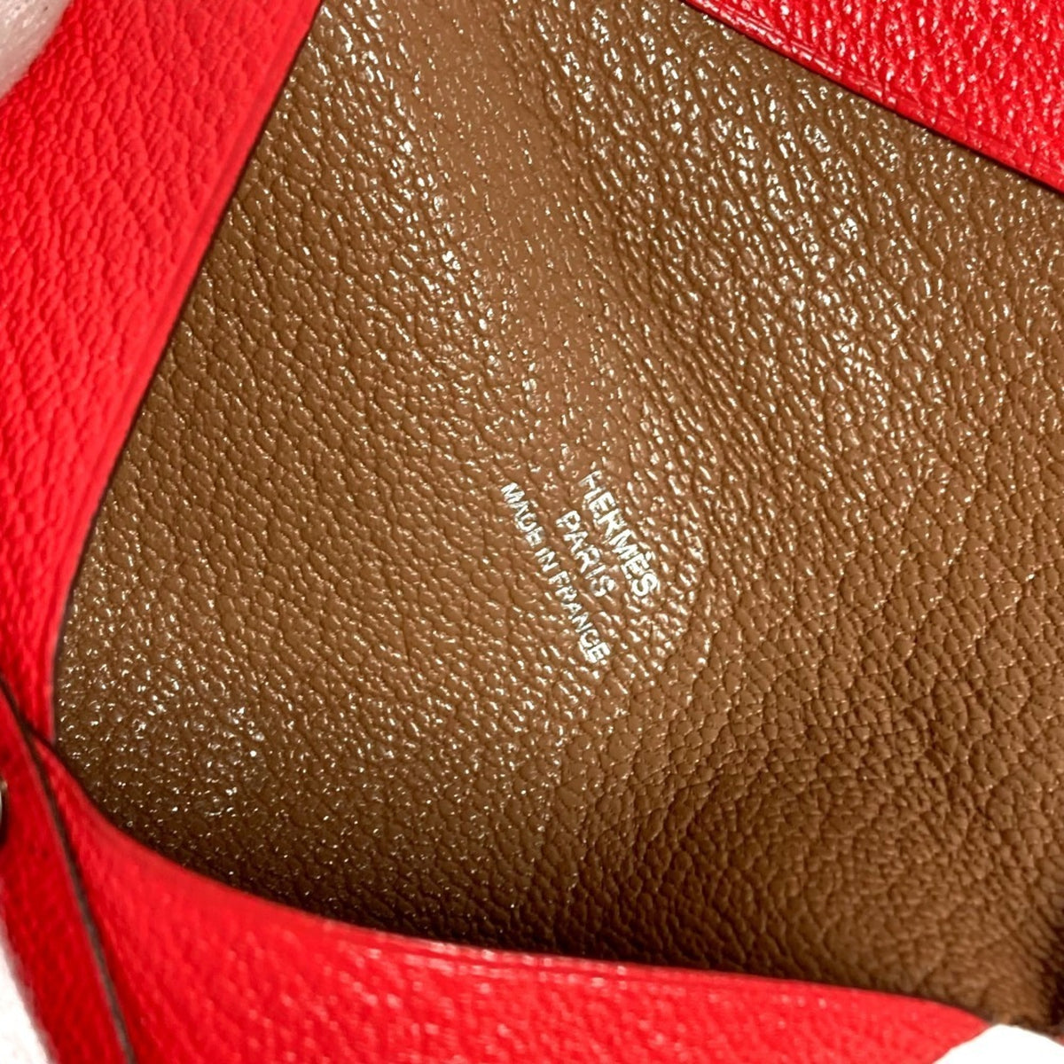 Hermes Beige Red Color Chevre Leather Coin Purse/Coin Case (Pre-Owned)