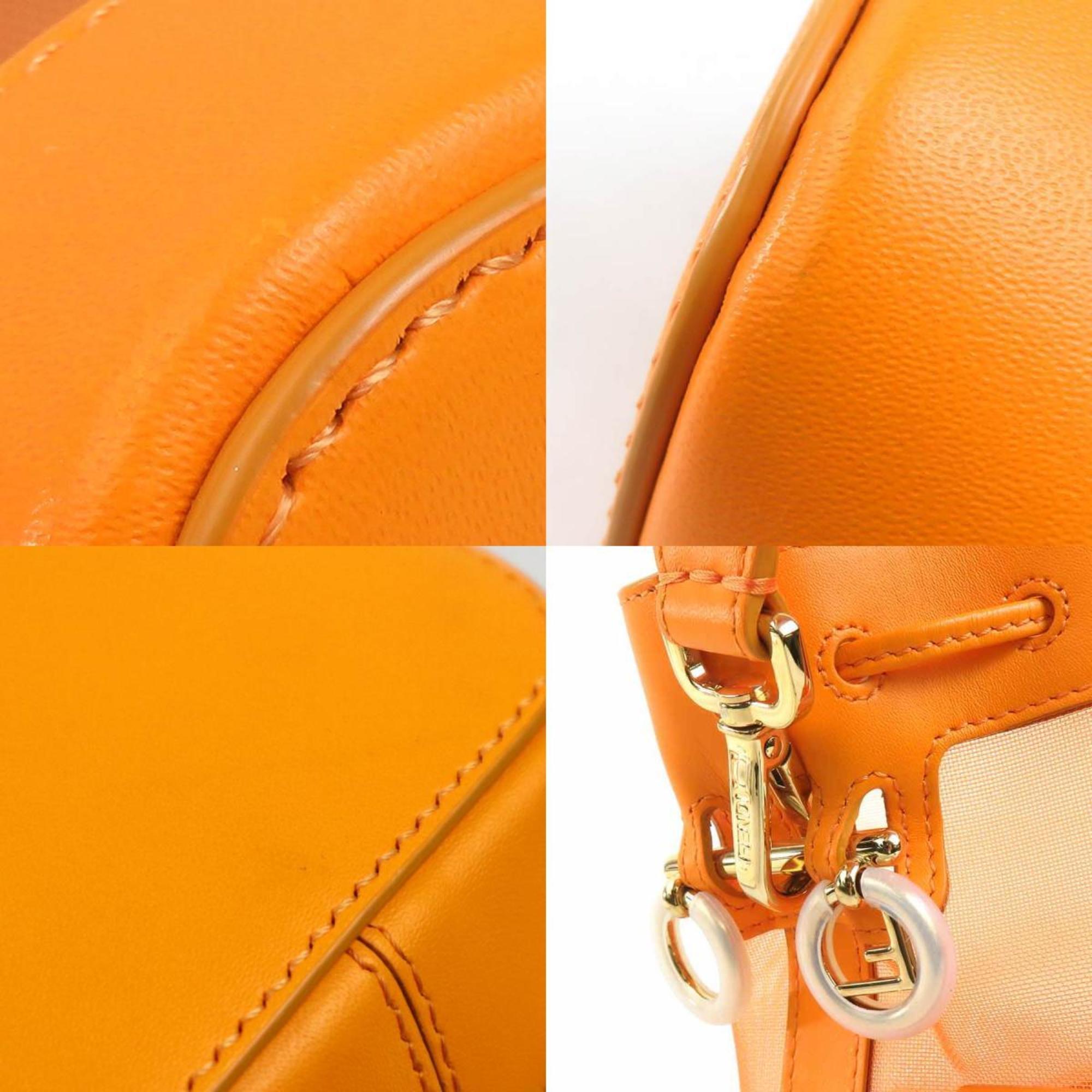 Fendi Orange Leather Mesh Handbag Shoulder Bag (Pre-Owned)