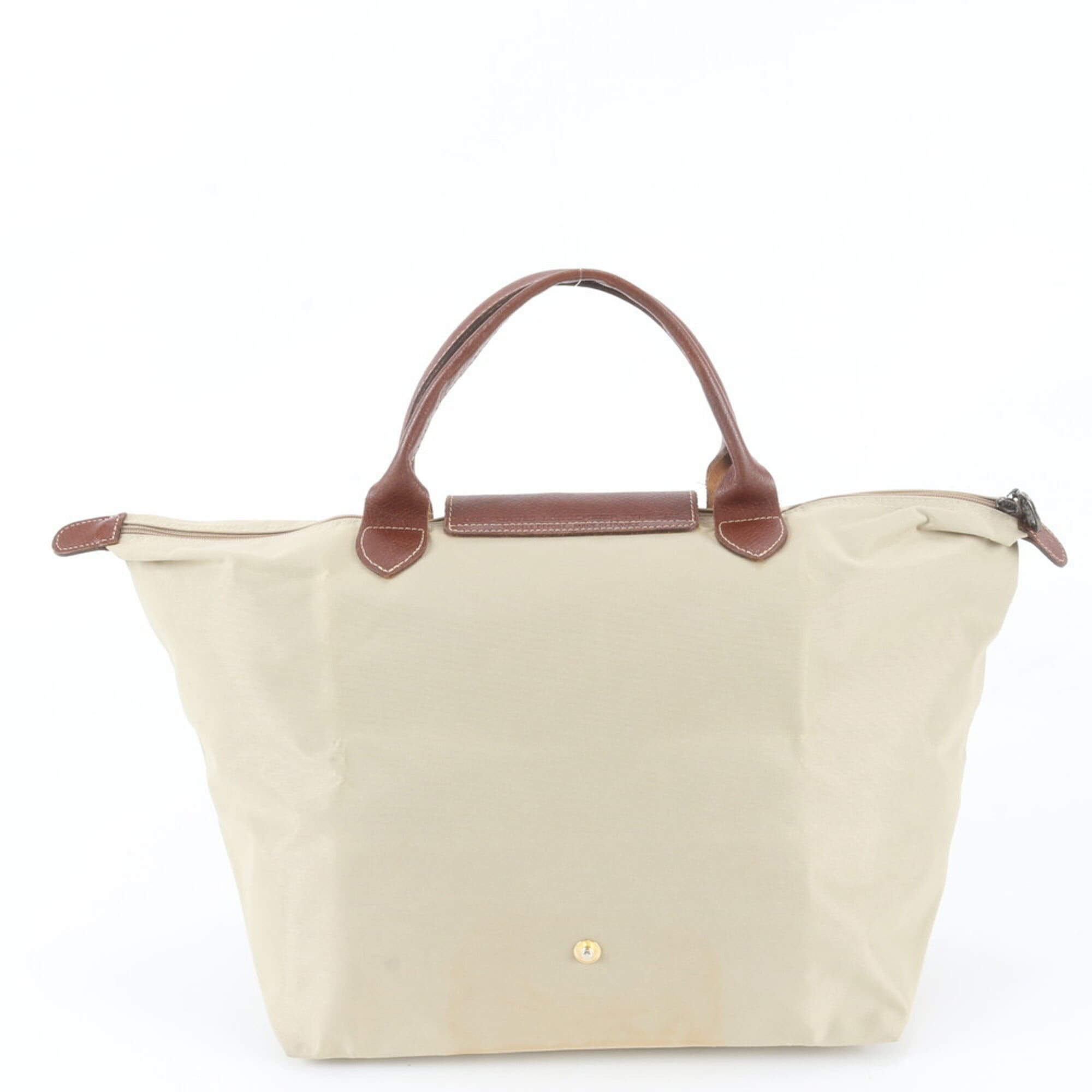 Longchamp Beige Brown Leather Nylon Handbag Shoulder Bag Tote Bag (Pre-Owned)