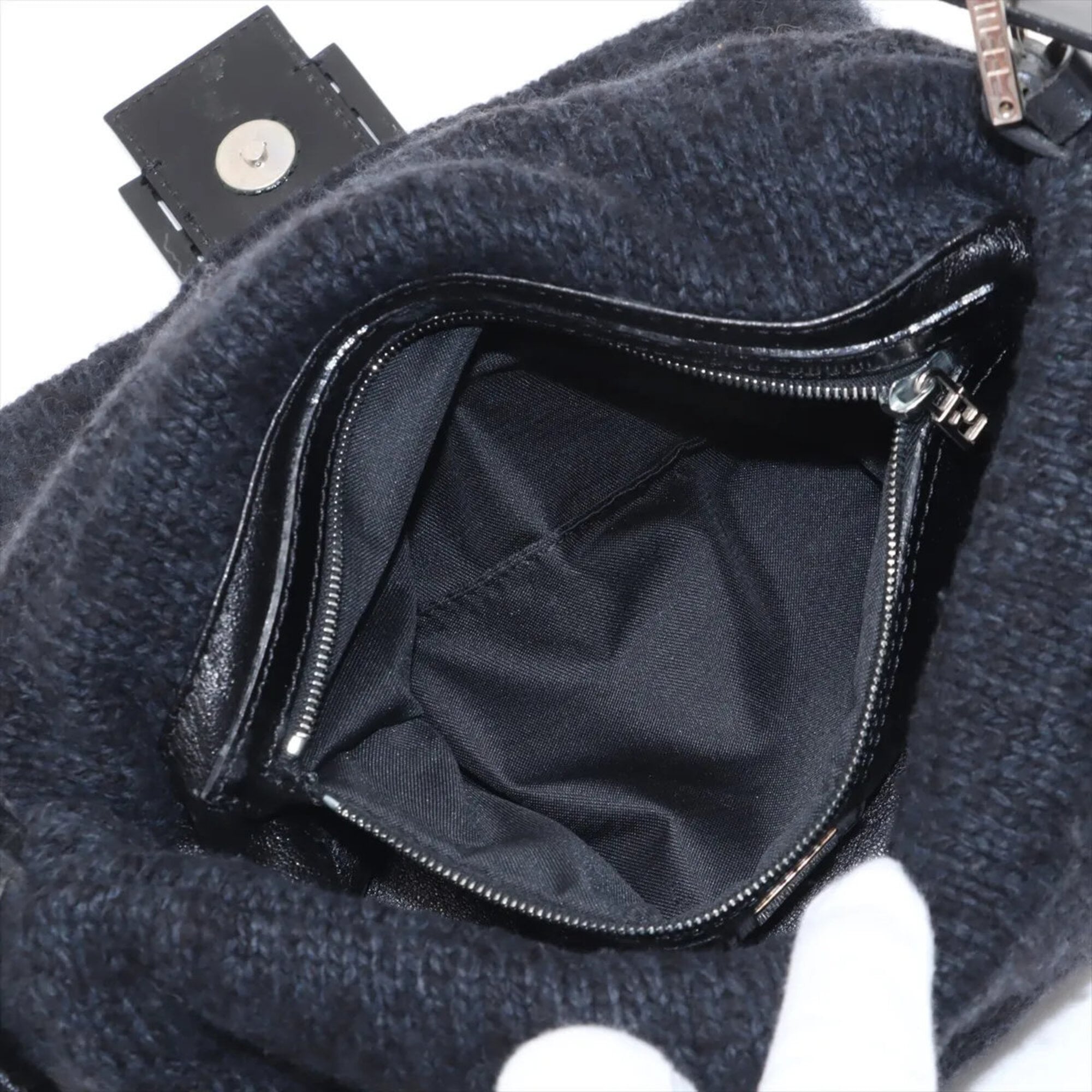Fendi Black Navy Leather Handbag Shoulder Bag Tote Bag (Pre-Owned)