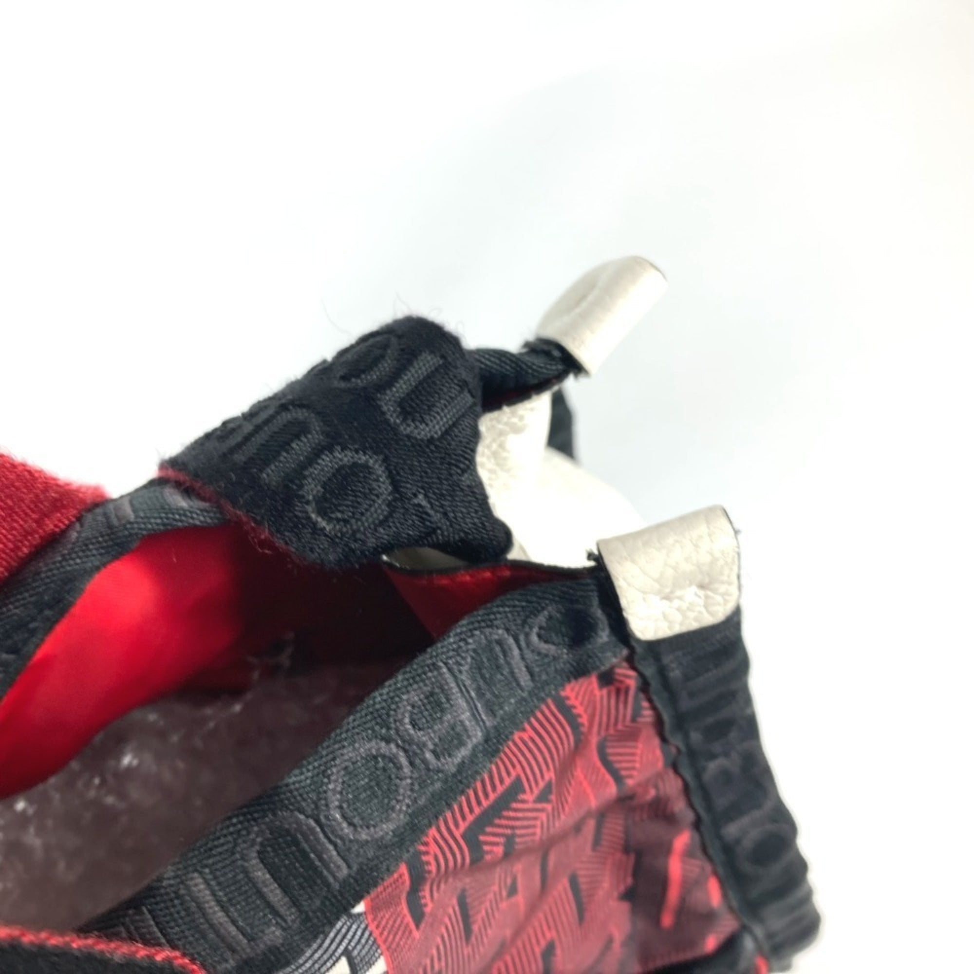 Christian Louboutin Black Red Color White Nylon Handbag Shoulder Bag Tote Bag (Pre-Owned)