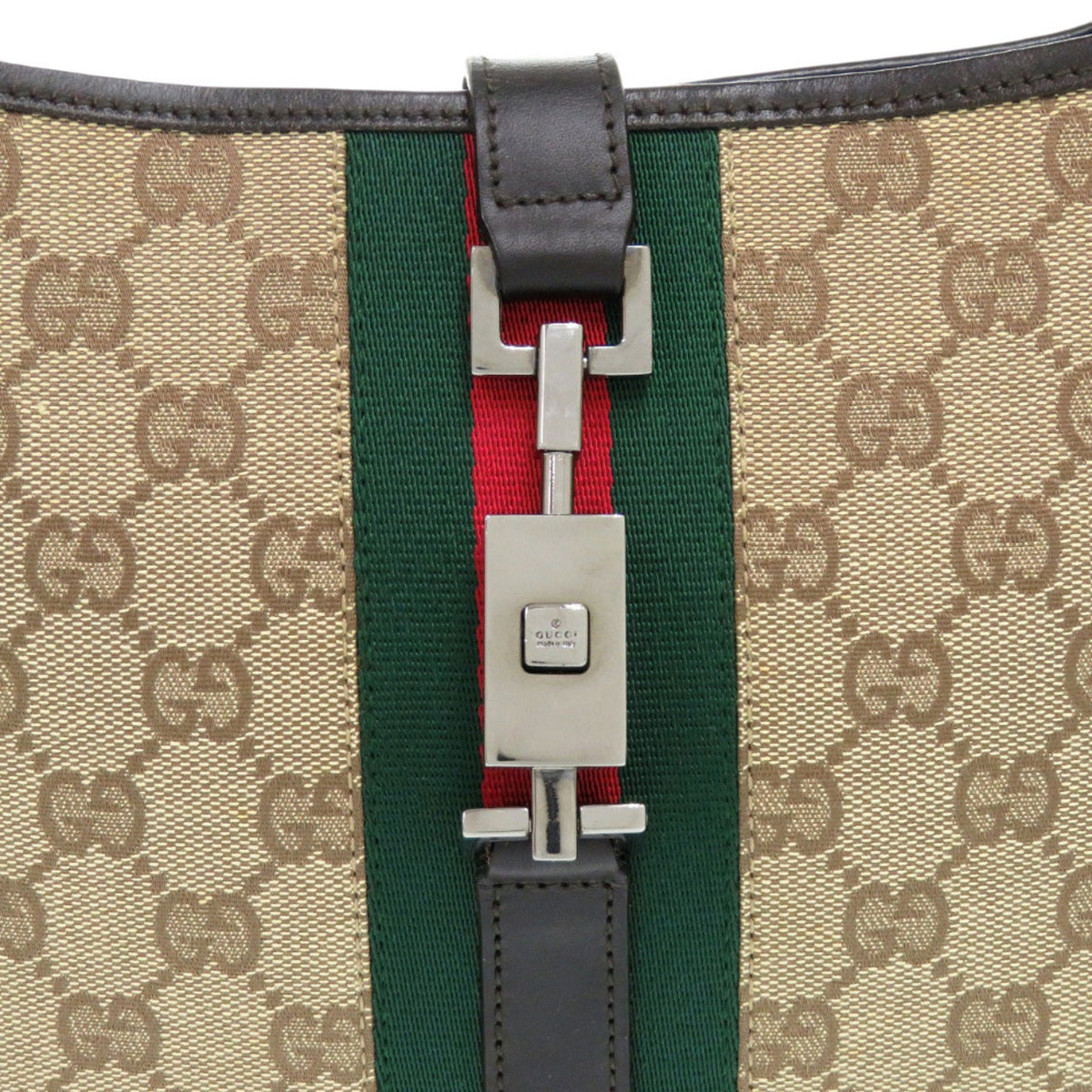 Gucci Beige Black Brown Gg Canvas Leather Shoulder Bag (Pre-Owned)