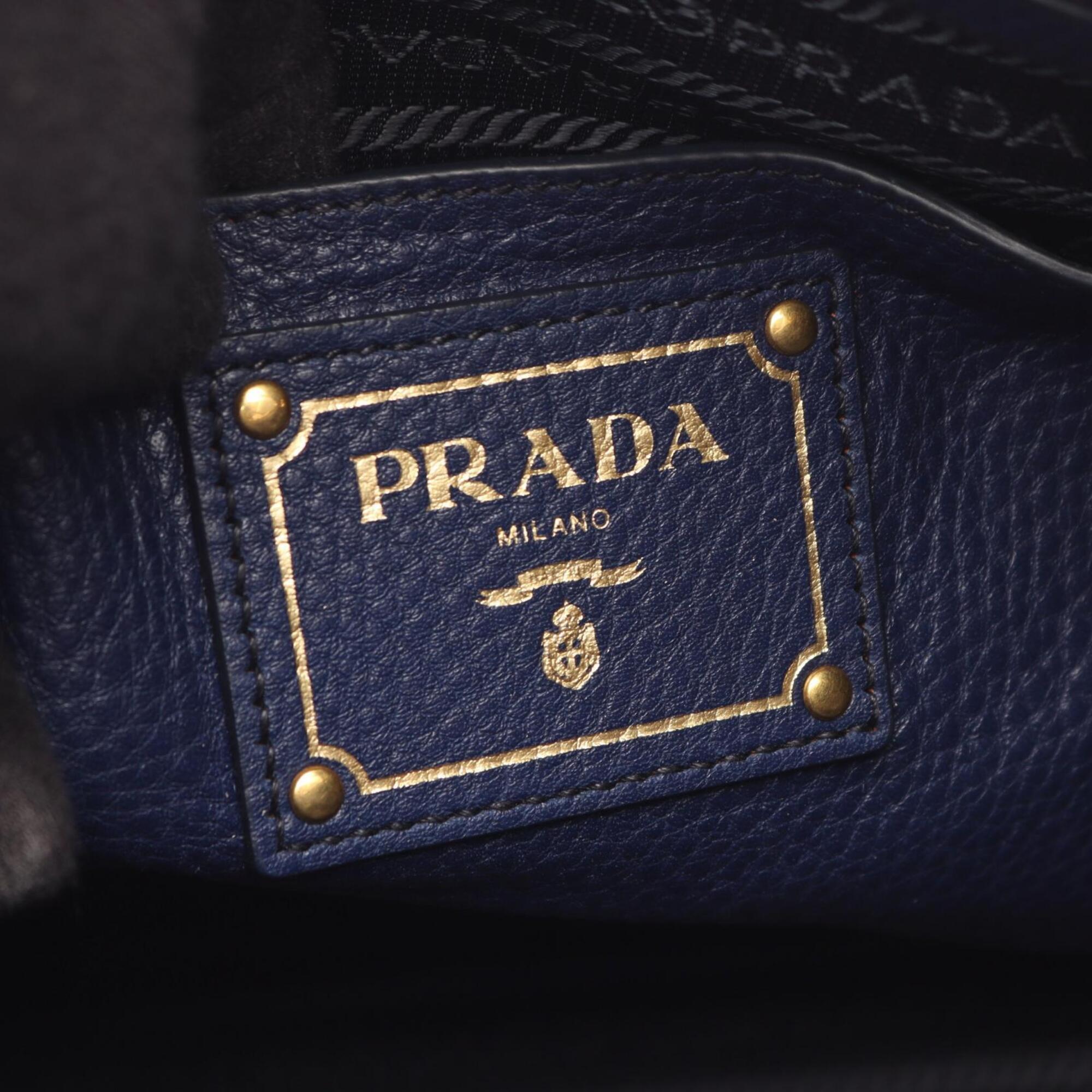 Prada Navy Leather Handbag Tote Bag (Pre-Owned)