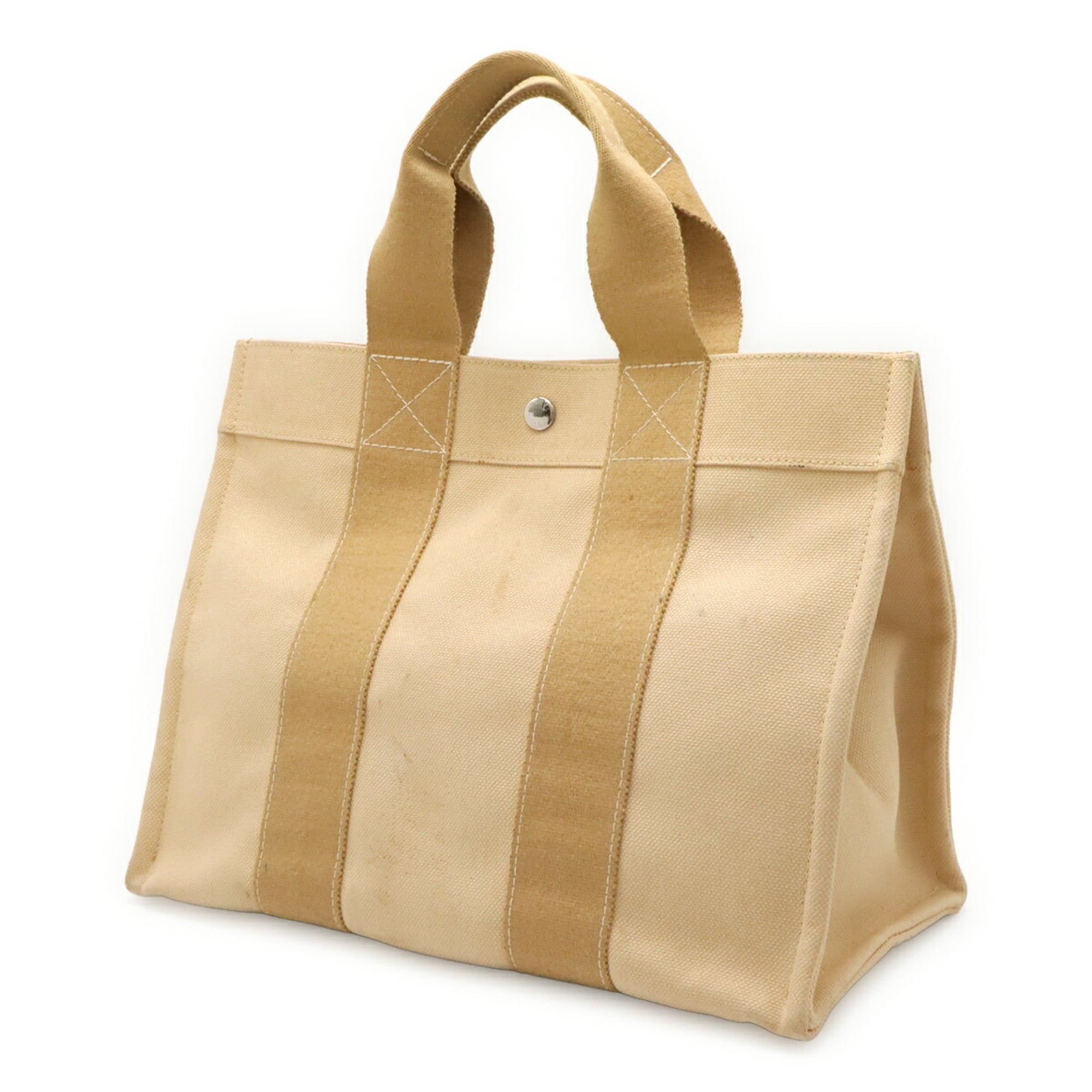Hermes Beige Canvas Handbag Tote Bag (Pre-Owned)