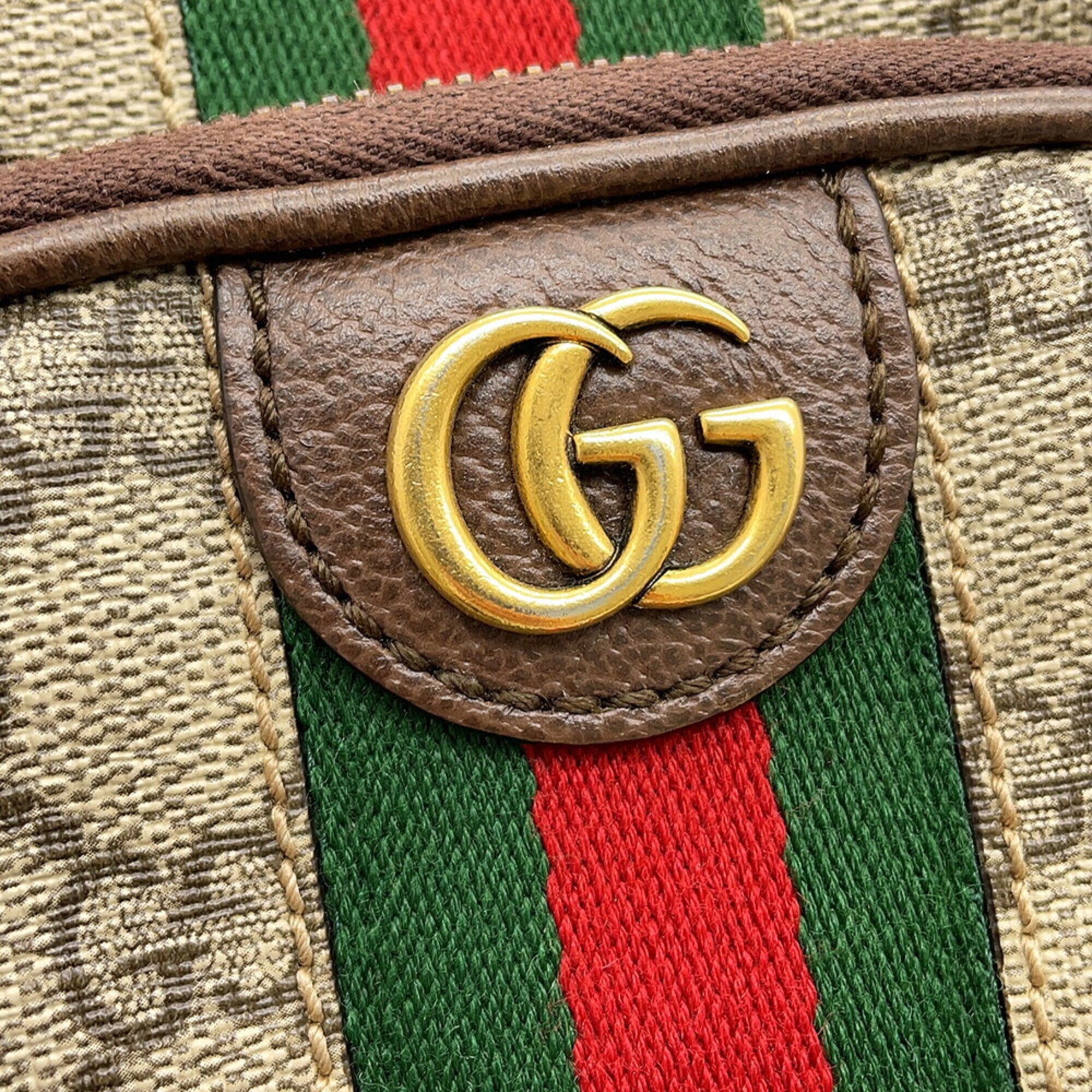 Gucci Ophidia Beige Green Red Color Gg Supreme Leather Canvas Sling Bag (Pre-Owned)
