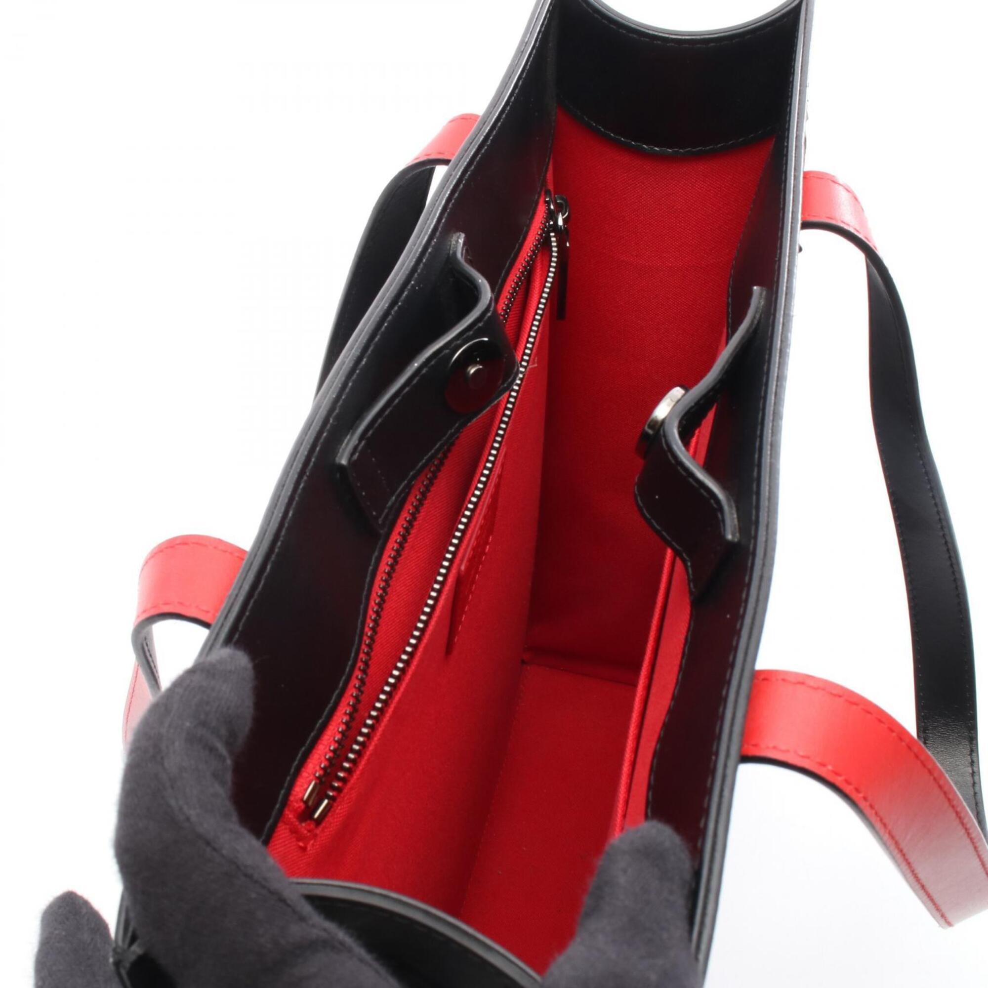 Christian Louboutin Black Gray Leather Coated Canvas Handbag Tote Bag (Pre-Owned)