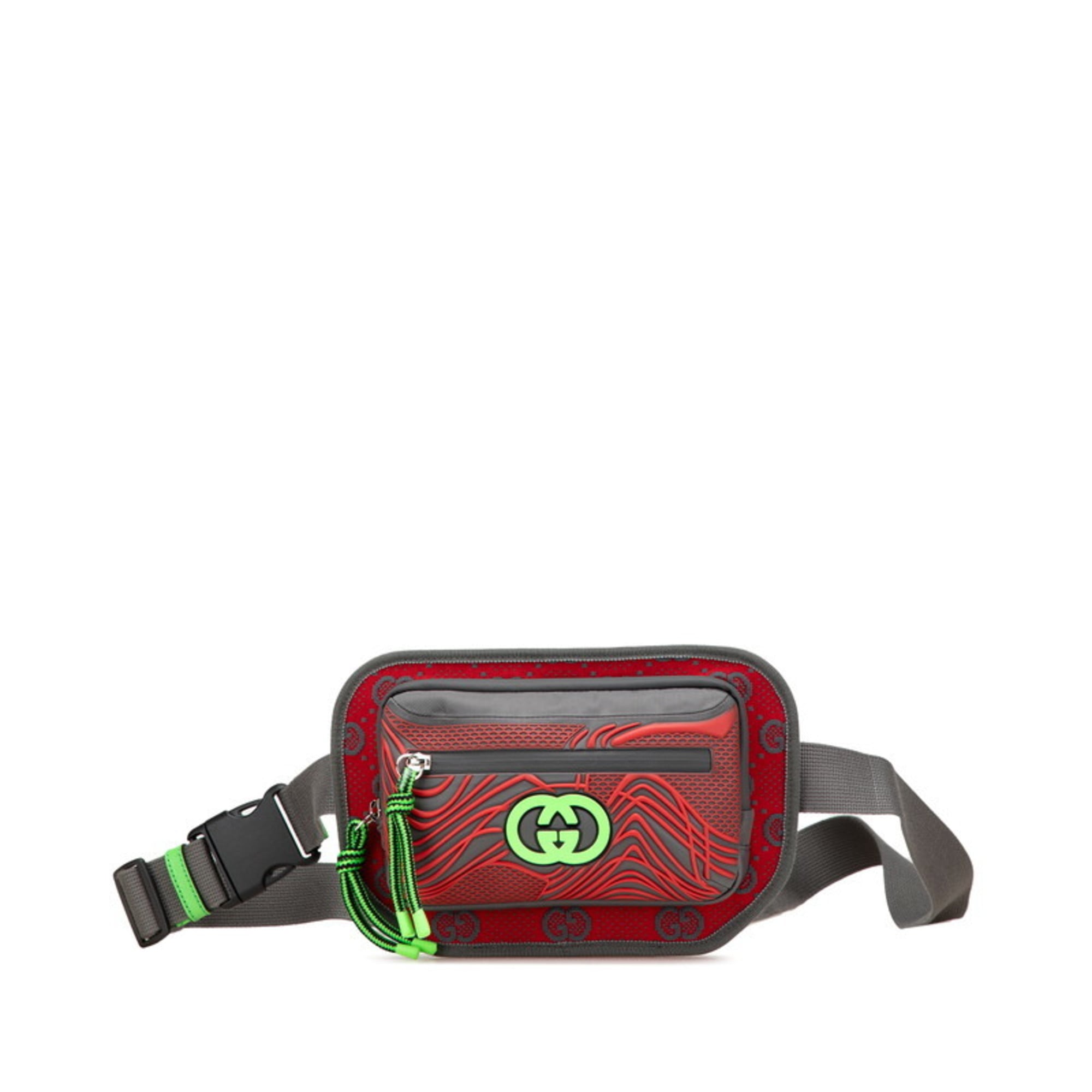 Gucci Gray Red Color Nylon Rubber Fanny Pack Sling Bag (Pre-Owned)