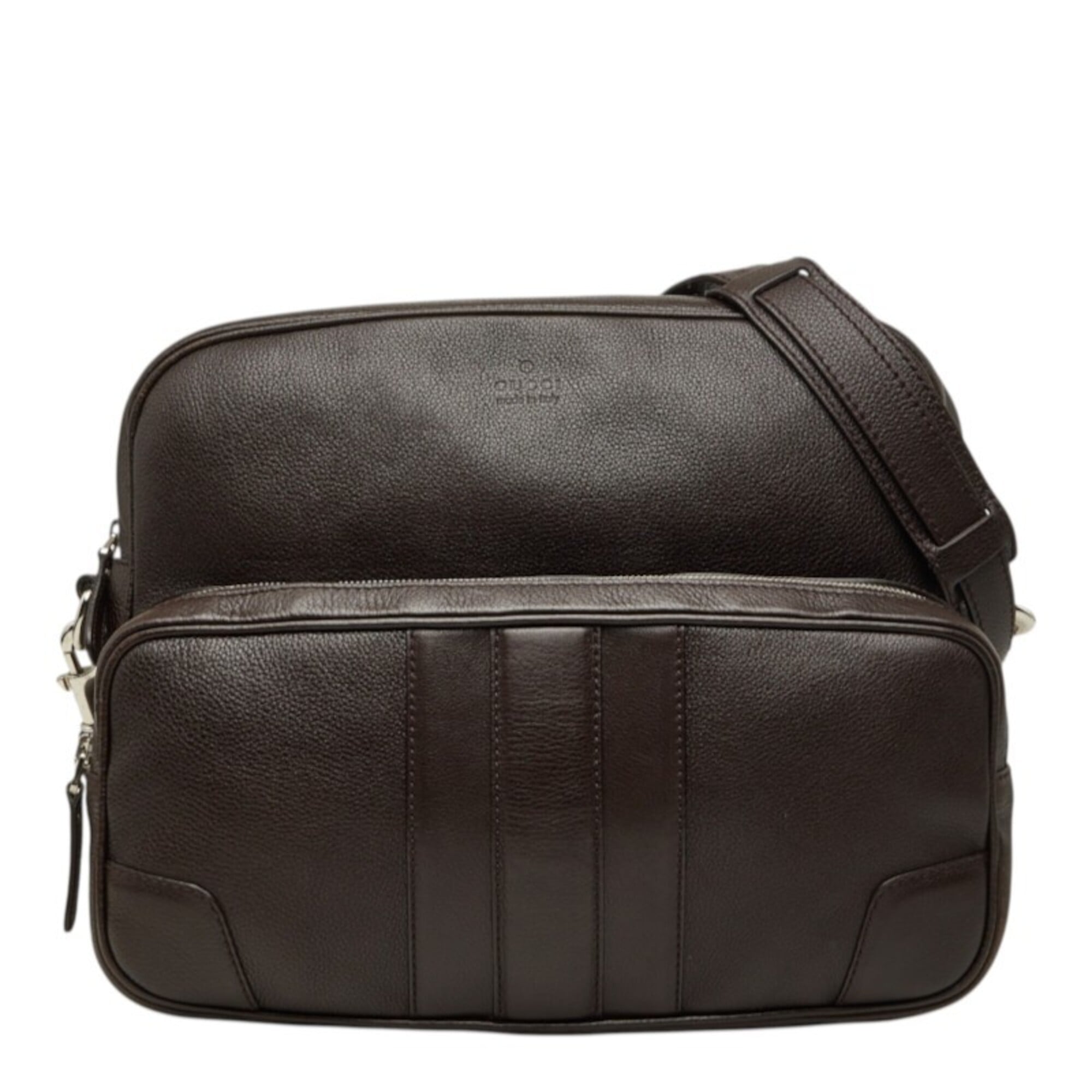 Gucci Dark Brown Leather Messenger Bag Shoulder Bag (Pre-Owned)