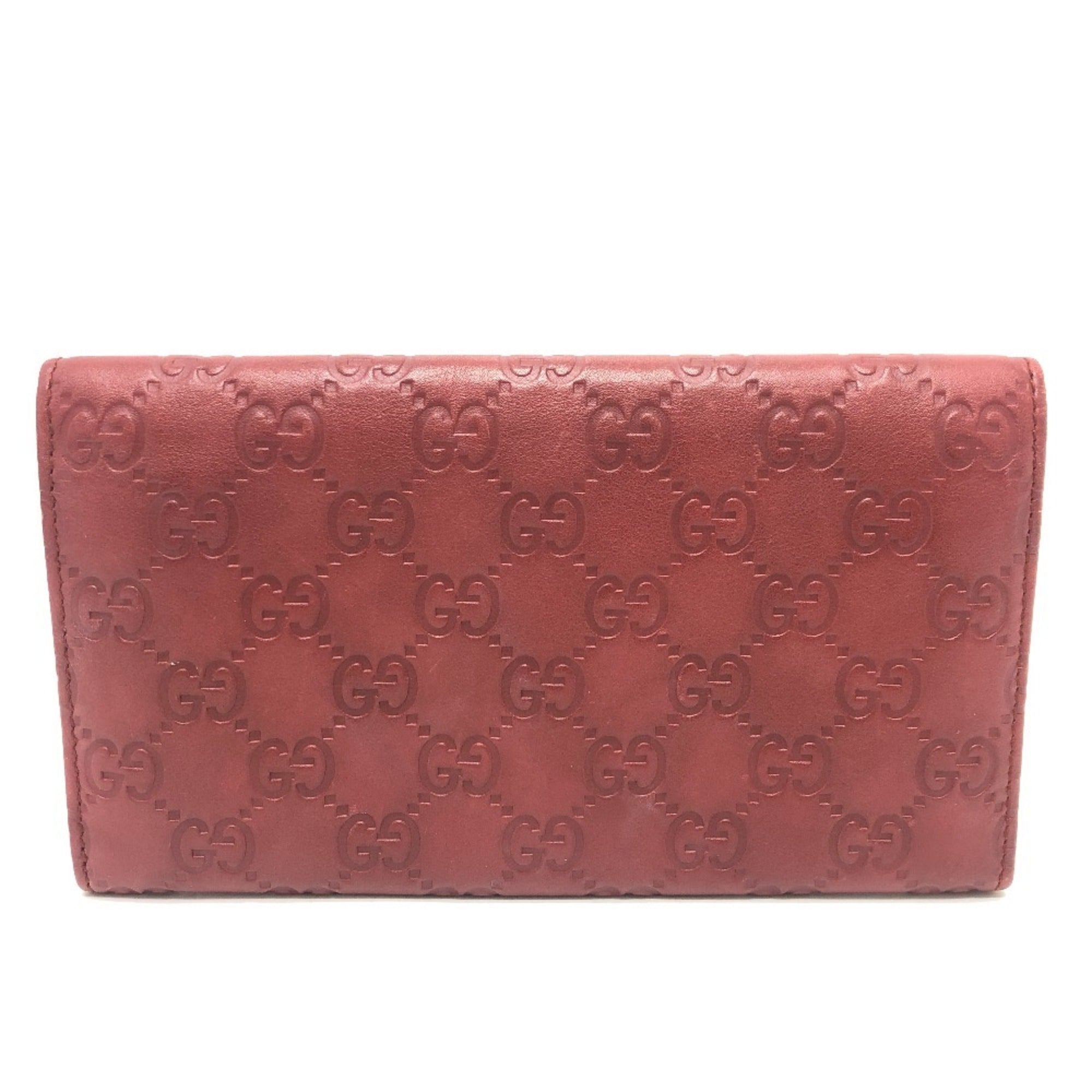 Gucci Red Color Gg Leather Long Wallet (Bi-Fold) (Pre-Owned)