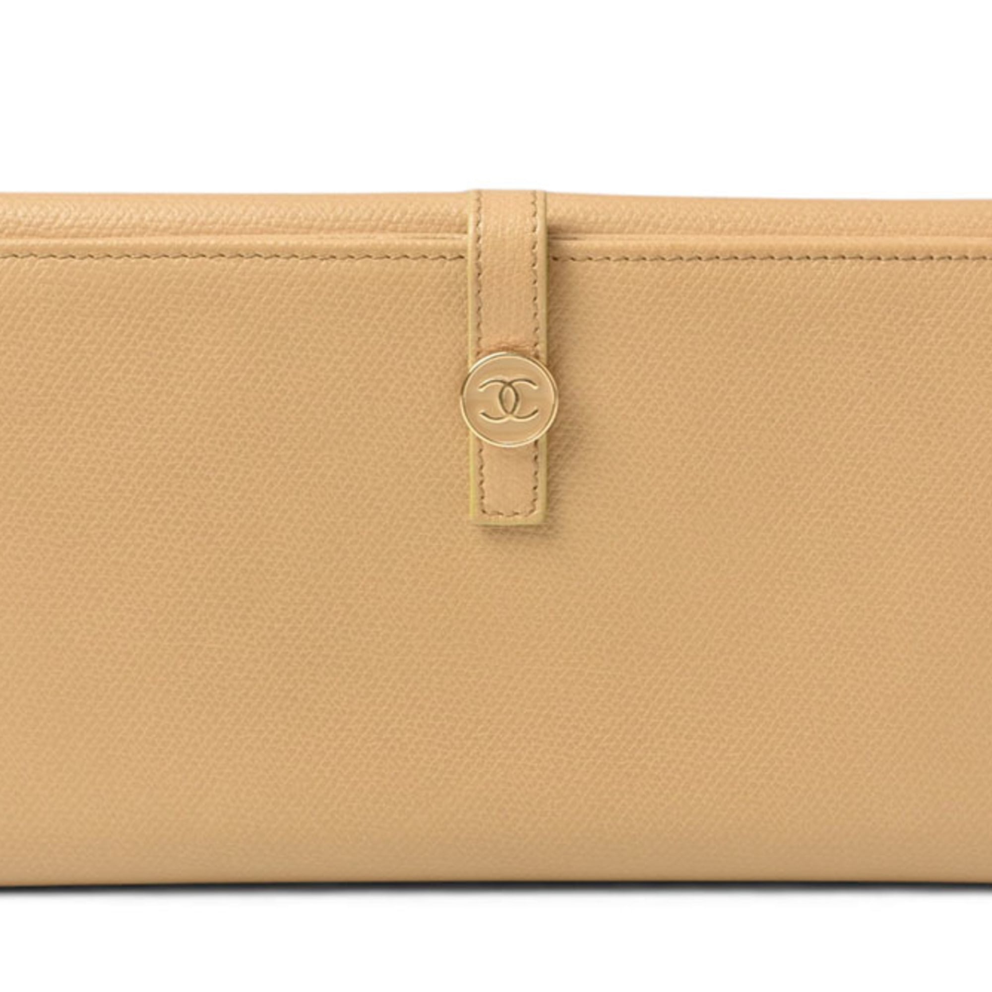 Chanel Beige Leather Long Wallet (Bi-Fold) (Pre-Owned)