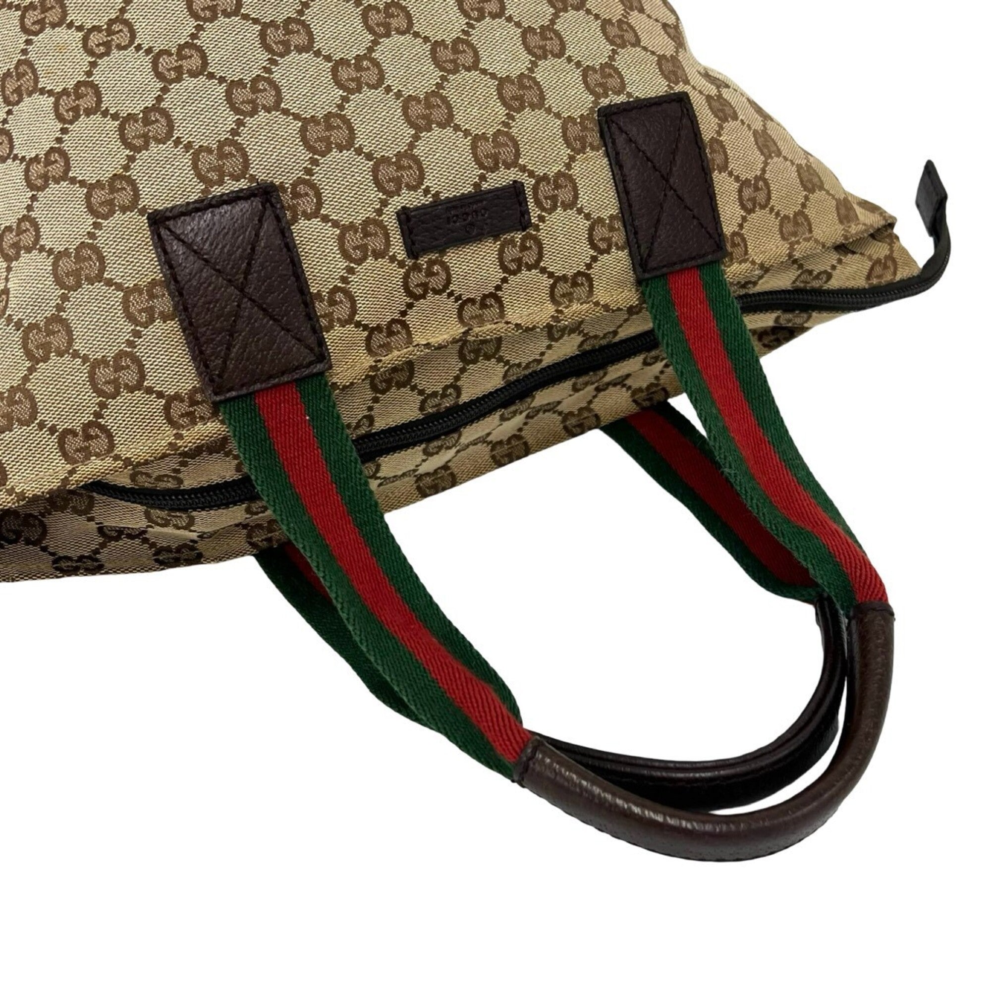 Gucci Brown Green Red Color Canvas Leather Boston Bag Handbag Tote Bag (Pre-Owned)