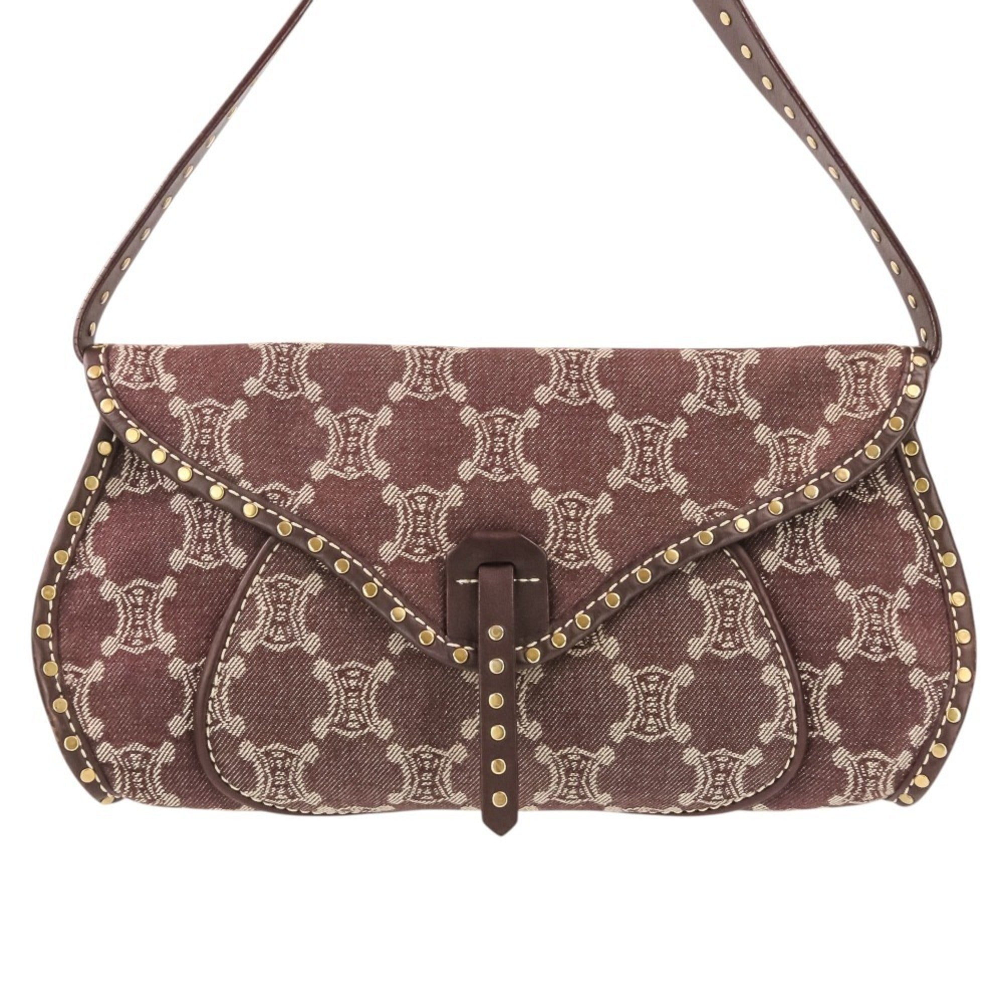 Celine Bordeaux Brown Canvas Leather Handbag Shoulder Bag (Pre-Owned)