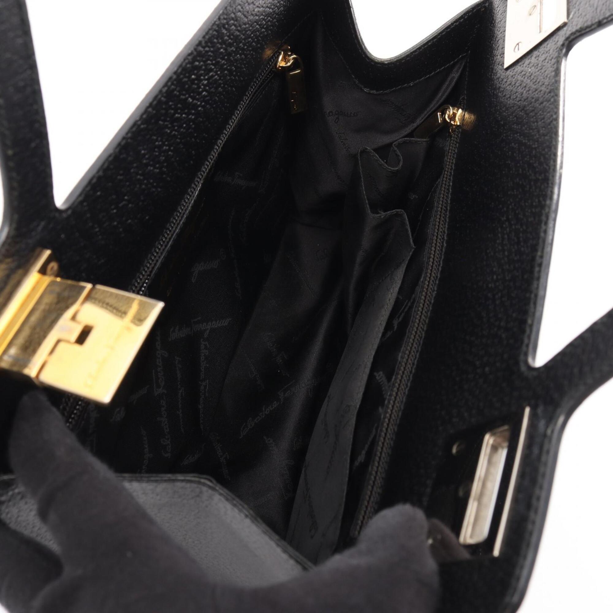 Salvatore Ferragamo Black Canvas Leather Handbag (Pre-Owned)