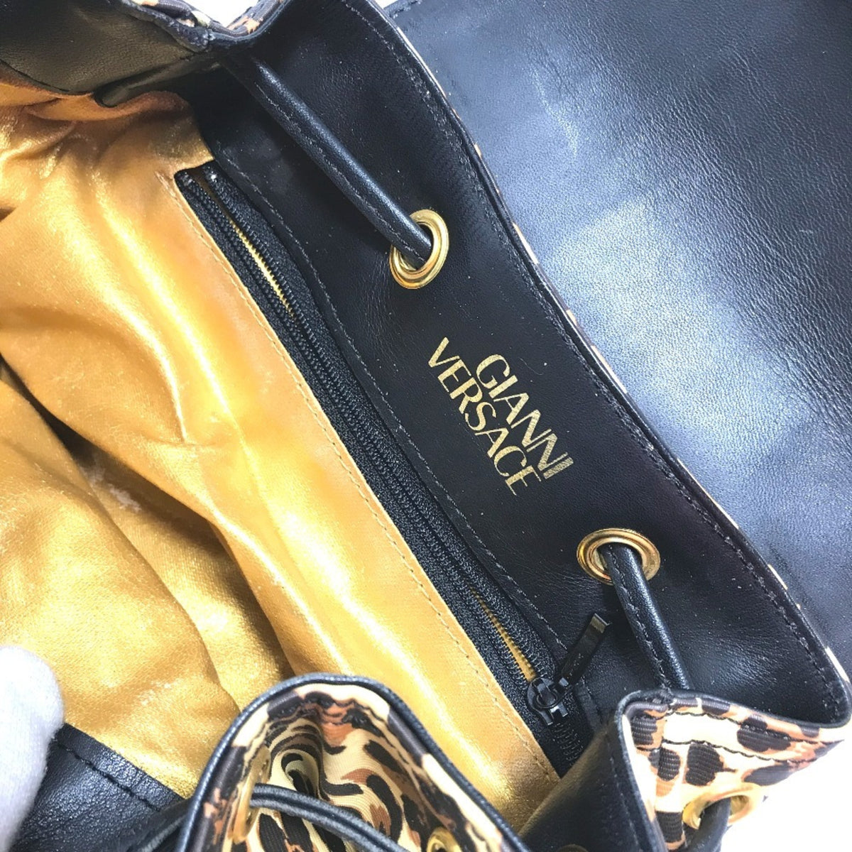 Versace Black Yellow Pvc Leather Backpack (Pre-Owned)