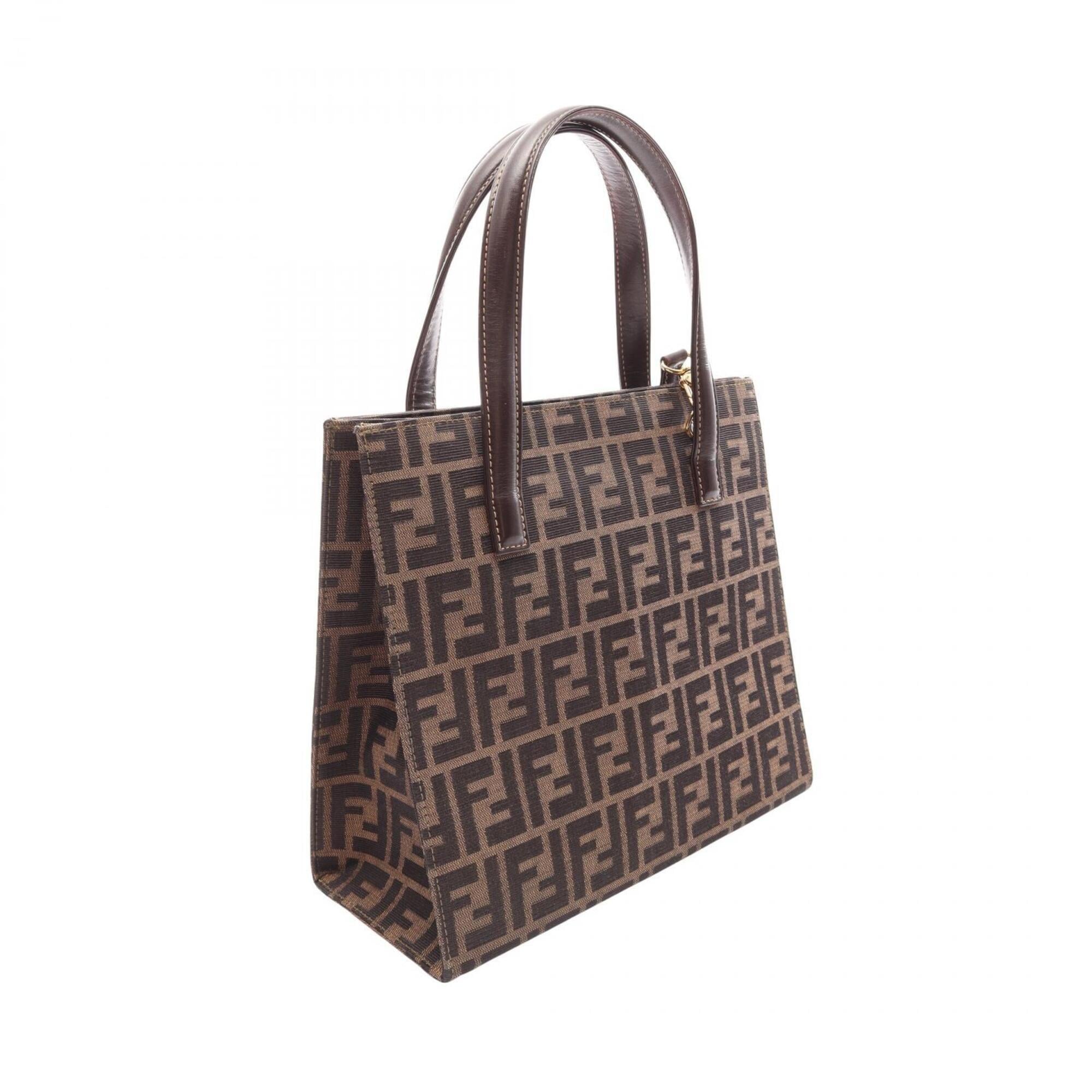 Fendi Black Brown Canvas Leather Handbag Tote Bag (Pre-Owned)