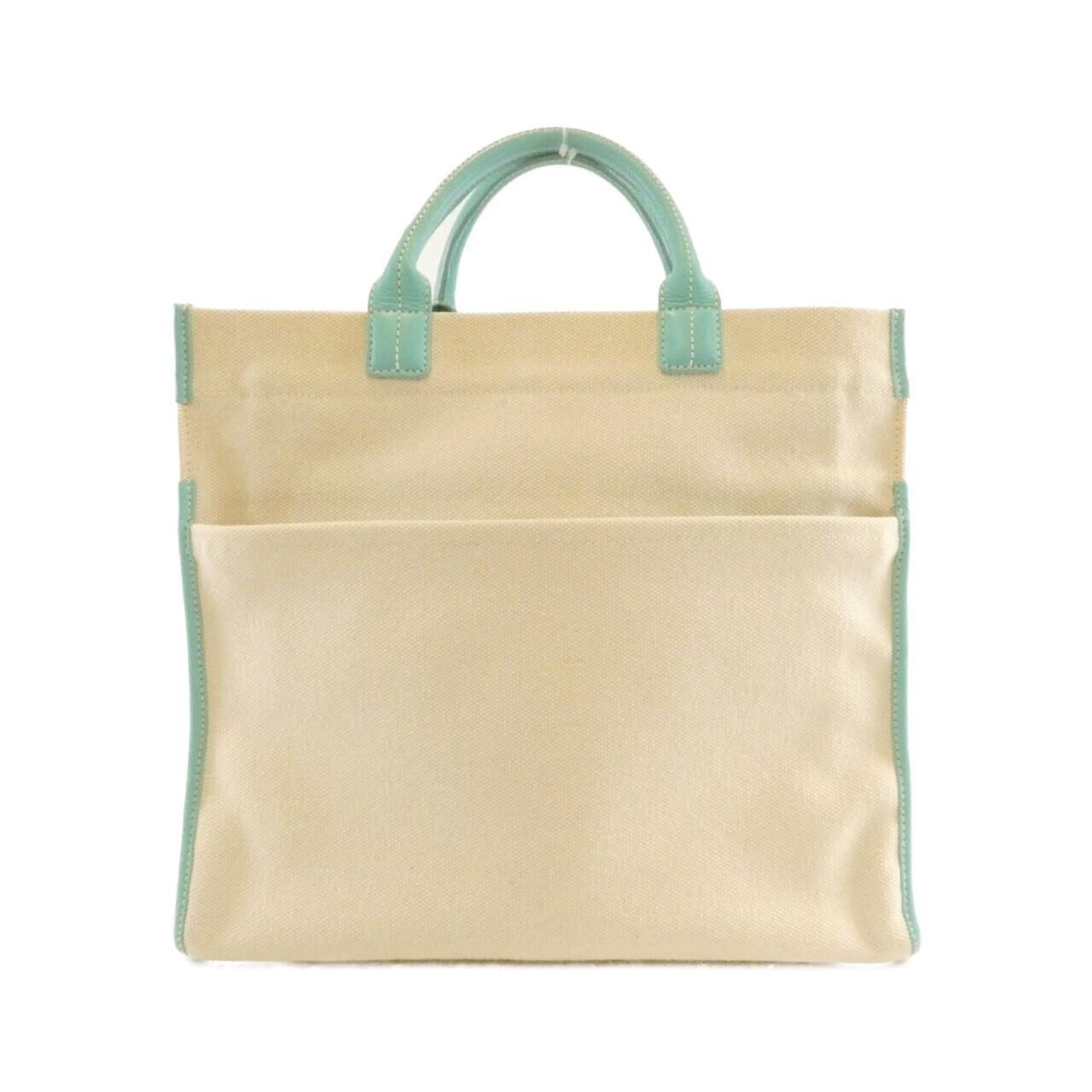 Tiffany Beige Tiffany Blue Canvas Leather Handbag (Pre-Owned)